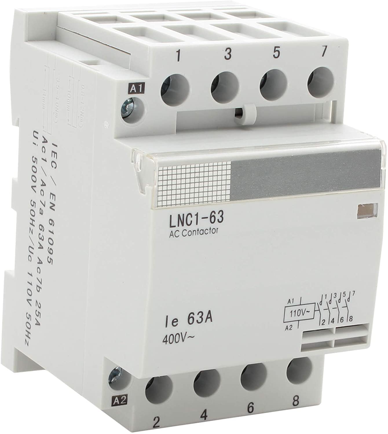 4 Pole Controlsupply Contactor with 120volt AC Coil 50A HC1-63 N/O Universal Circuit Control DIN Rail Mount 63A, Lighting 40A, 30A, Silent Operation 1