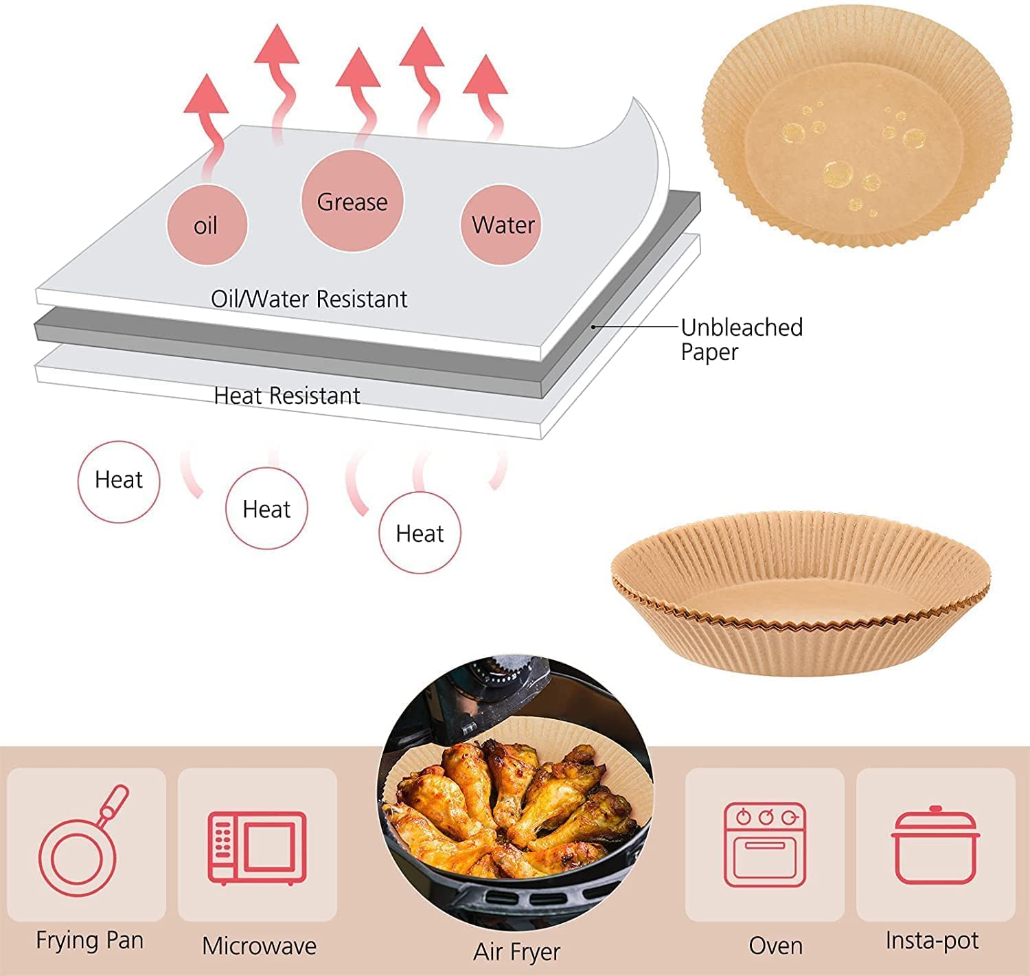 Air Fryer Disposable Paper Liner 6.3Inch , Non-Stick Air Fryer Liner, Round Baking Paper for Baking Microwave 4