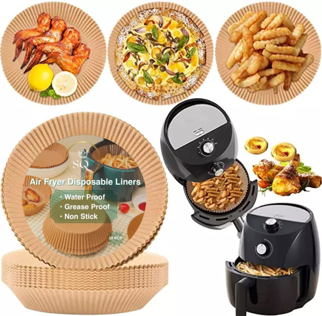 Air Fryer Disposable Paper Liner, Non Stick Round Parchment Sheets For Air Fryer Baking Pan, Baking Roasting Microwave (50/100 PCS), Brown, 7.9 X 6.3 X 1.8 1