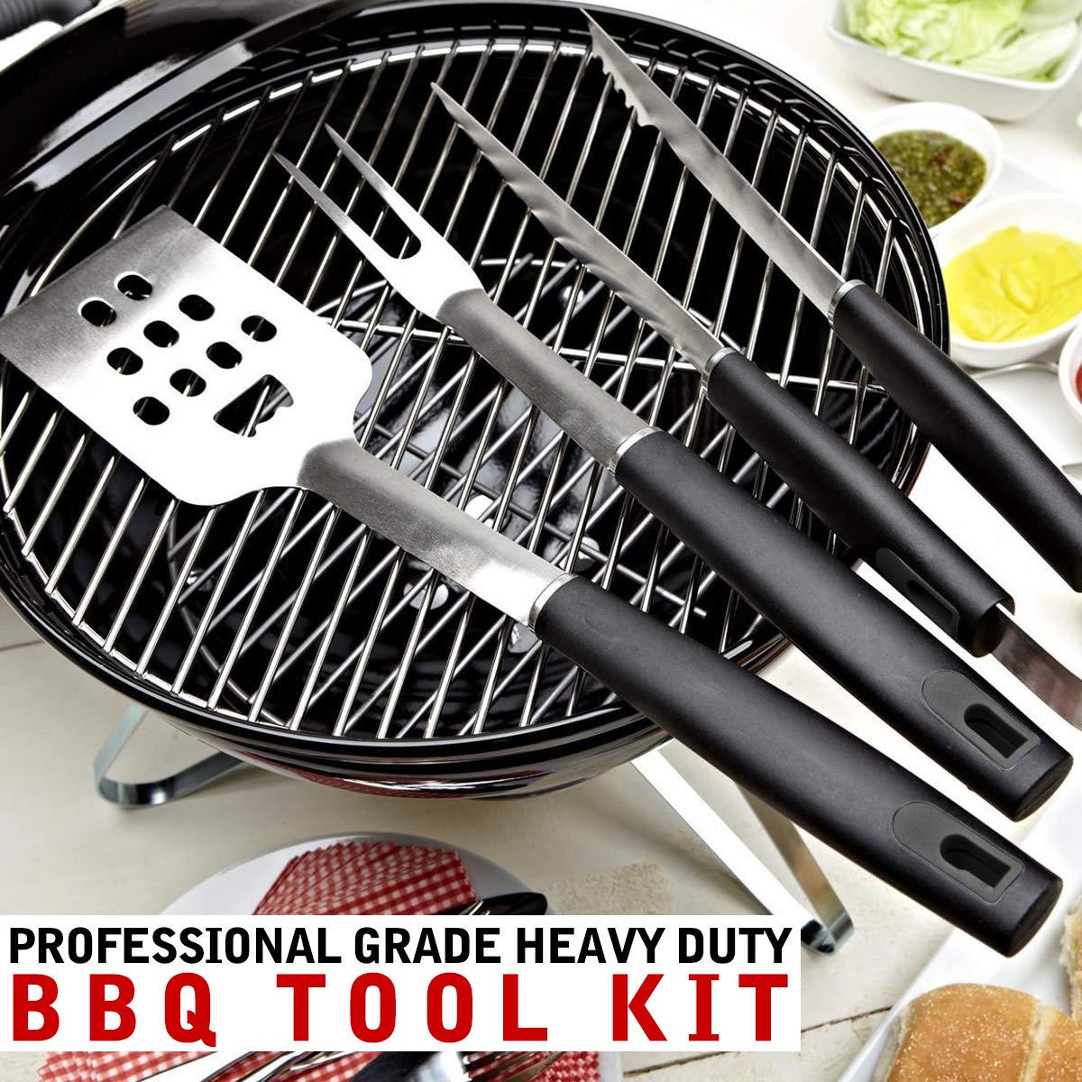 Ranphykx BBQ Grill Tool Set. 7pcs Barbecue Grilling Accessories, Includes - Stainless Steel Spatula, Fork, Tongs, Silicone Basting Brush 6
