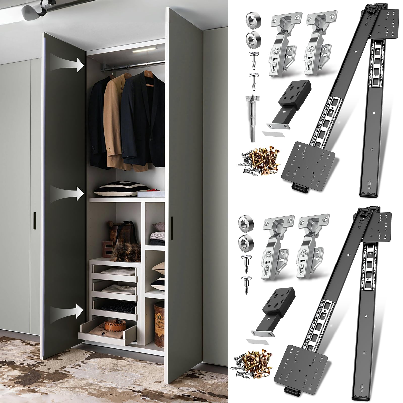 Pocket Door Slide kit, Pivot Door Slide Hardware Insert with Magnetic Push-Pull Latch for Cabinet Doors and Insert Doors, Durable and Silent Design for Kitchen Bathroom Furniture (18in, Pieces, 4) 1