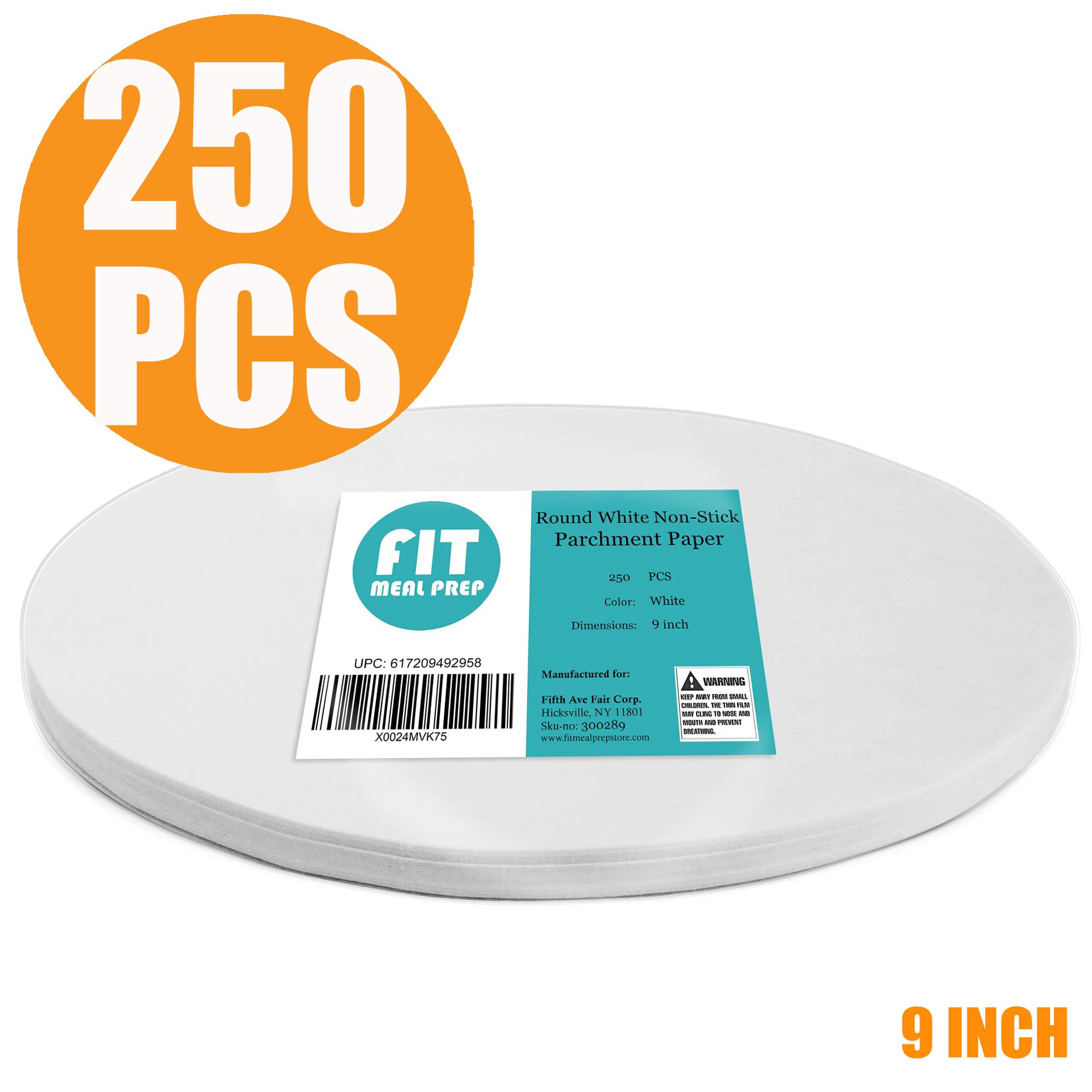 Fit Meal Prep [250 Pack] 9 Inches Non-Stick Parchment Paper - Round White Baking Sheets, Wax Paper Liners for Cake Pan, Steamer, Fryer & Oven, Cheesecakes, Pizza, Cookies, Meats & Vegetables 3