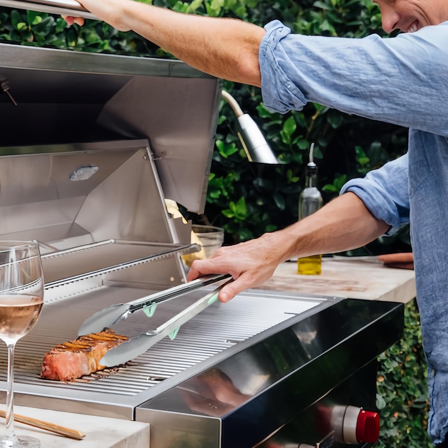 Kitchen Grilling Tongs 9"+12”, 2Pcs Stainless Steel Tong for Cooking with Stand, Food Grade Small Serving Tong for Barbecue Salad, Green 3