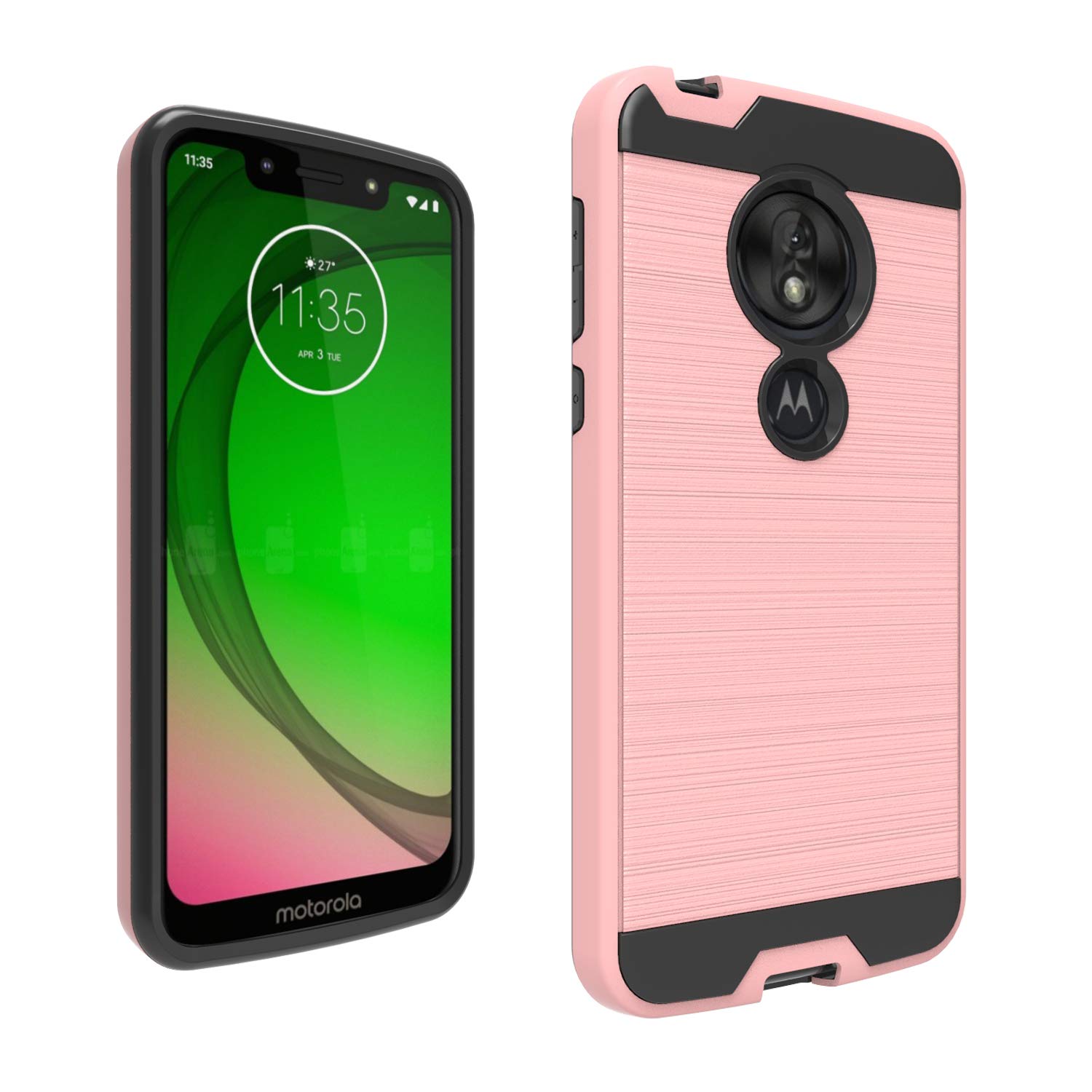 Ayoo Compatible with Moto G7 Play Case,Moto G7 Optimo Case,T-Mobile Revvlry Case,Moto Optimo XT1952DL Case,Brushed Texture Full-Body Shockproof Protective Cover Design for Moto G7 Play-ZS Rose Gold 3