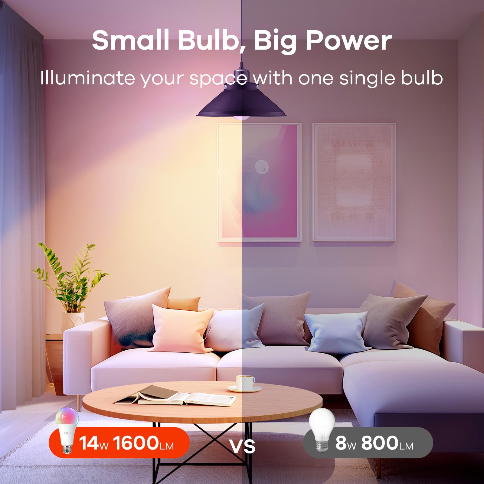 OREiN Matter Smart Light Bulb, 1600/1200 Lumens 100W/85W Equivalent Smart Light Bulbs, Color Changing Light Bulbs Work with Apple Home, Alexa, Google Home, SmartThings 5