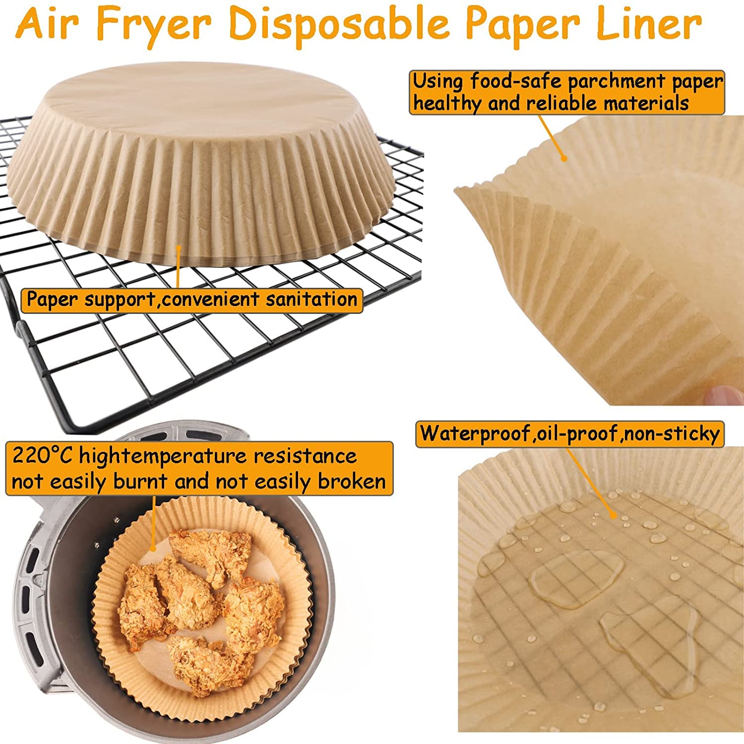 Air Fryer Disposable Paper Liner, 50 Pcs Non-stick Fryer Paper Pads, Oil Resistant Waterproof Microwave Baking Paper Air Fryer Liners 6.3-inch 4