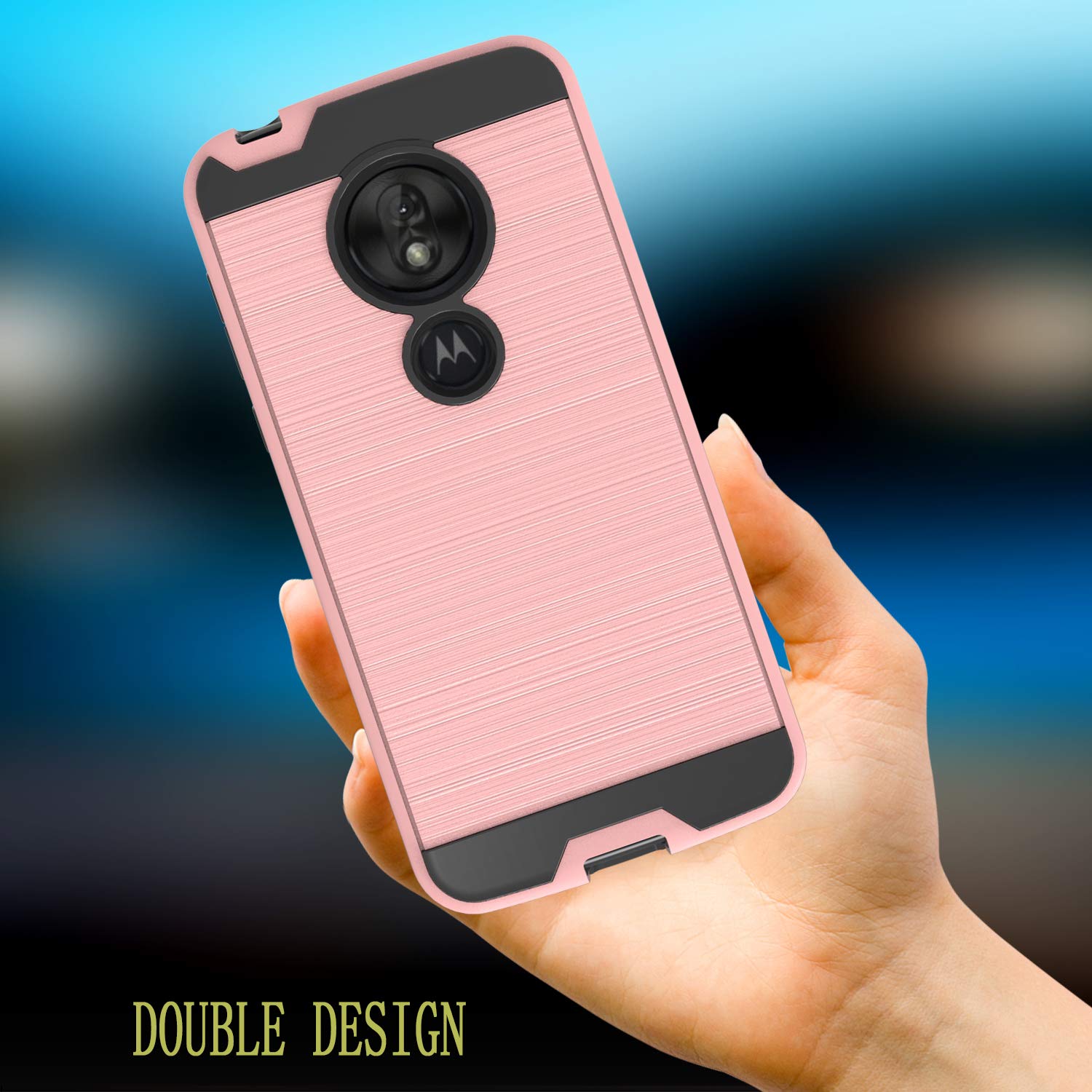 Ayoo Compatible with Moto G7 Play Case,Moto G7 Optimo Case,T-Mobile Revvlry Case,Moto Optimo XT1952DL Case,Brushed Texture Full-Body Shockproof Protective Cover Design for Moto G7 Play-ZS Rose Gold 6