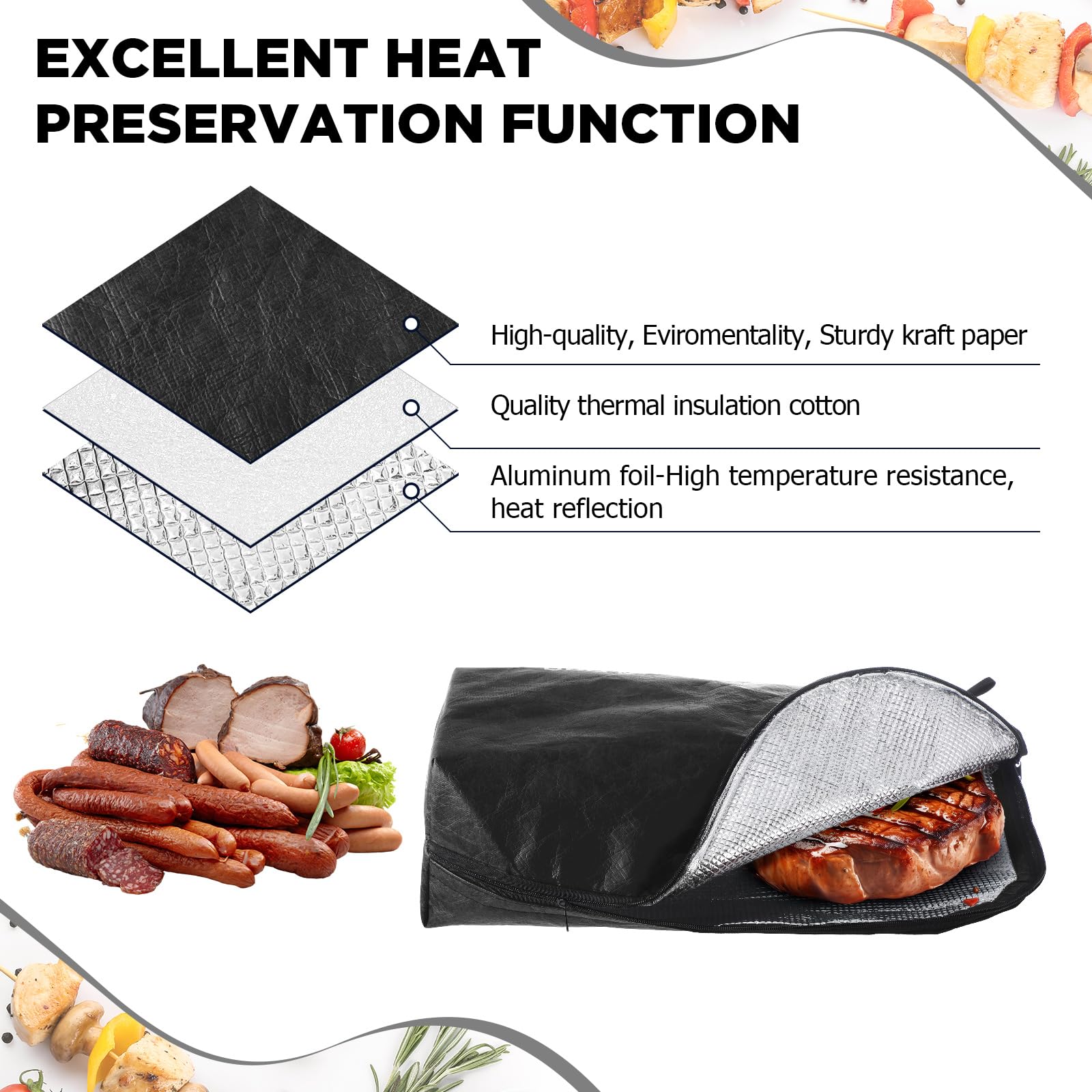 SiliFine BBQ Blanket for Resting Meat BBQ Reusable Insulated Resting Bag with Zipper Opening Expanded Capacity Reusable Insulated Bag for Grilling(Black) 3