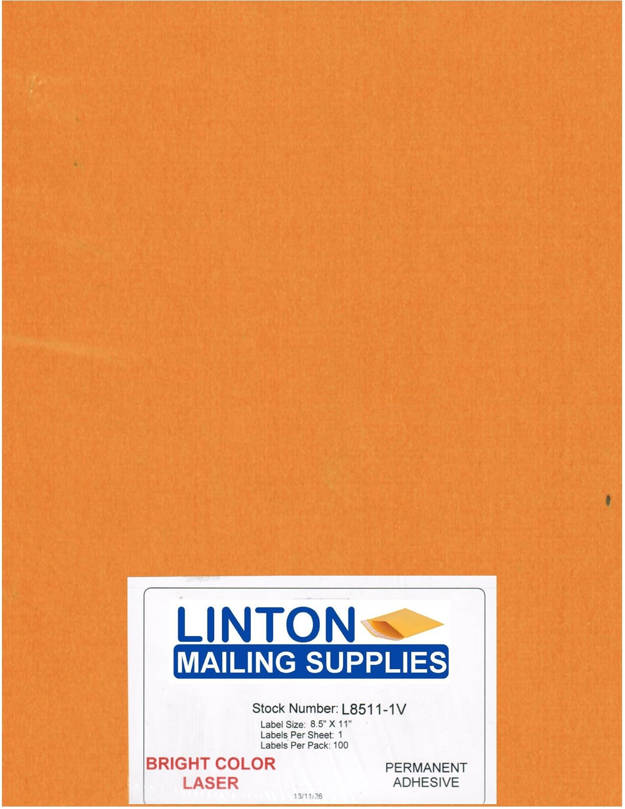 Bright Orange Printable Laser Labels, 8.5" x 11", 1 Label Per Sheet (8.5" x 11"), Peel and Stick, Permanent Adhesive - 100 Sheets (100 Labels) Per Pack 1