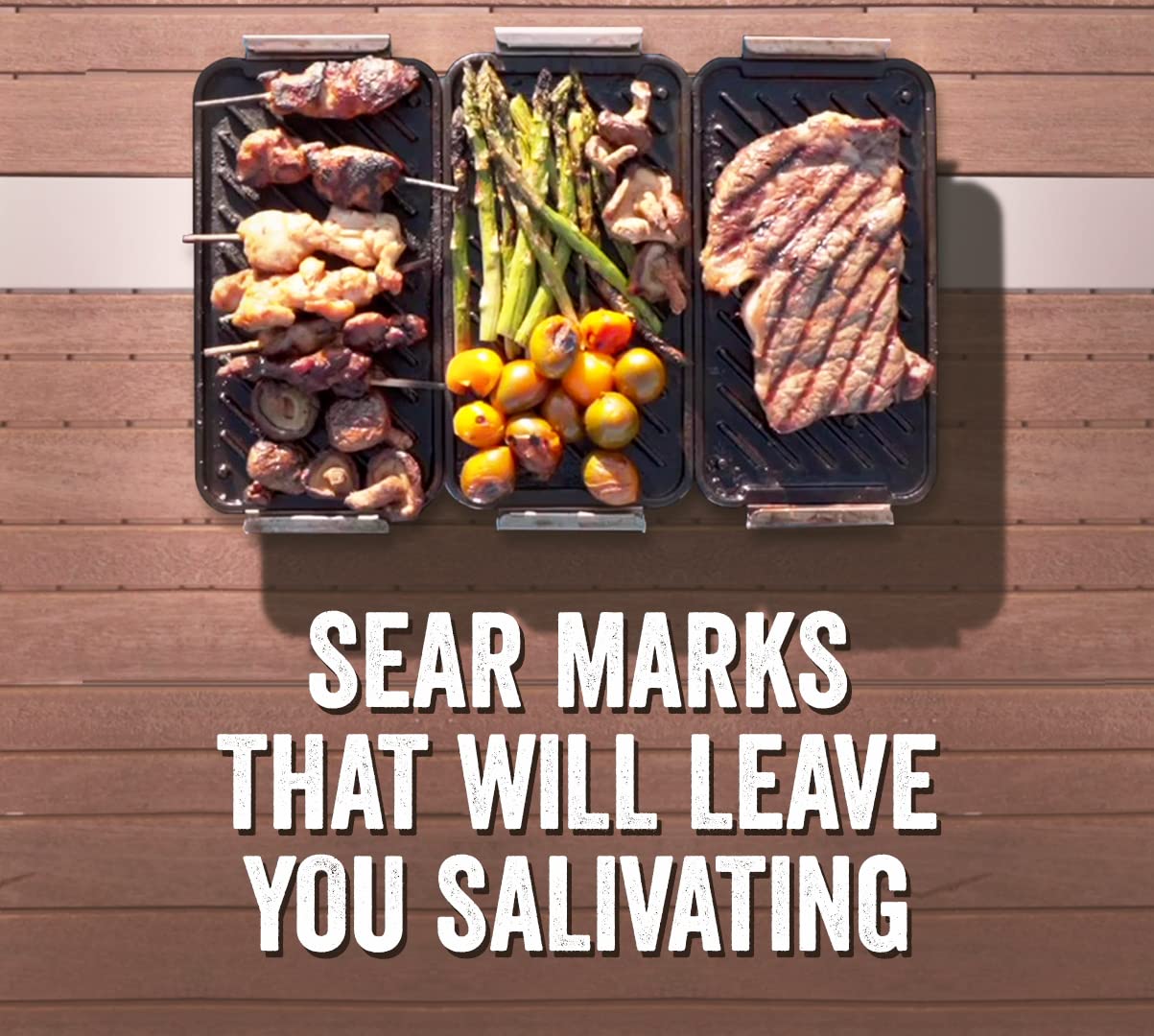 Yukon Glory™ SEAR 'N SERVE Cast Iron Grill Pan Set Includes 3 Cast Iron Grilling Baskets & Clip-On Handle - Cast Iron grill pans for stove tops or Outdoor Grills 3