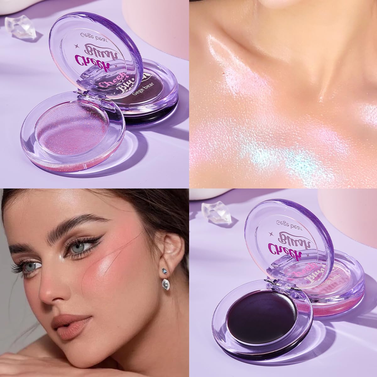 Gege Bear Clear Crystal Cheek Blush | Compact Blusher for Women with Highlighter Glow | Easy to Blend Lightweight | Soft Makeup for Face Glow | Perfect Shine for Summer (02# ROSE LIGHT, 3.5g) 6