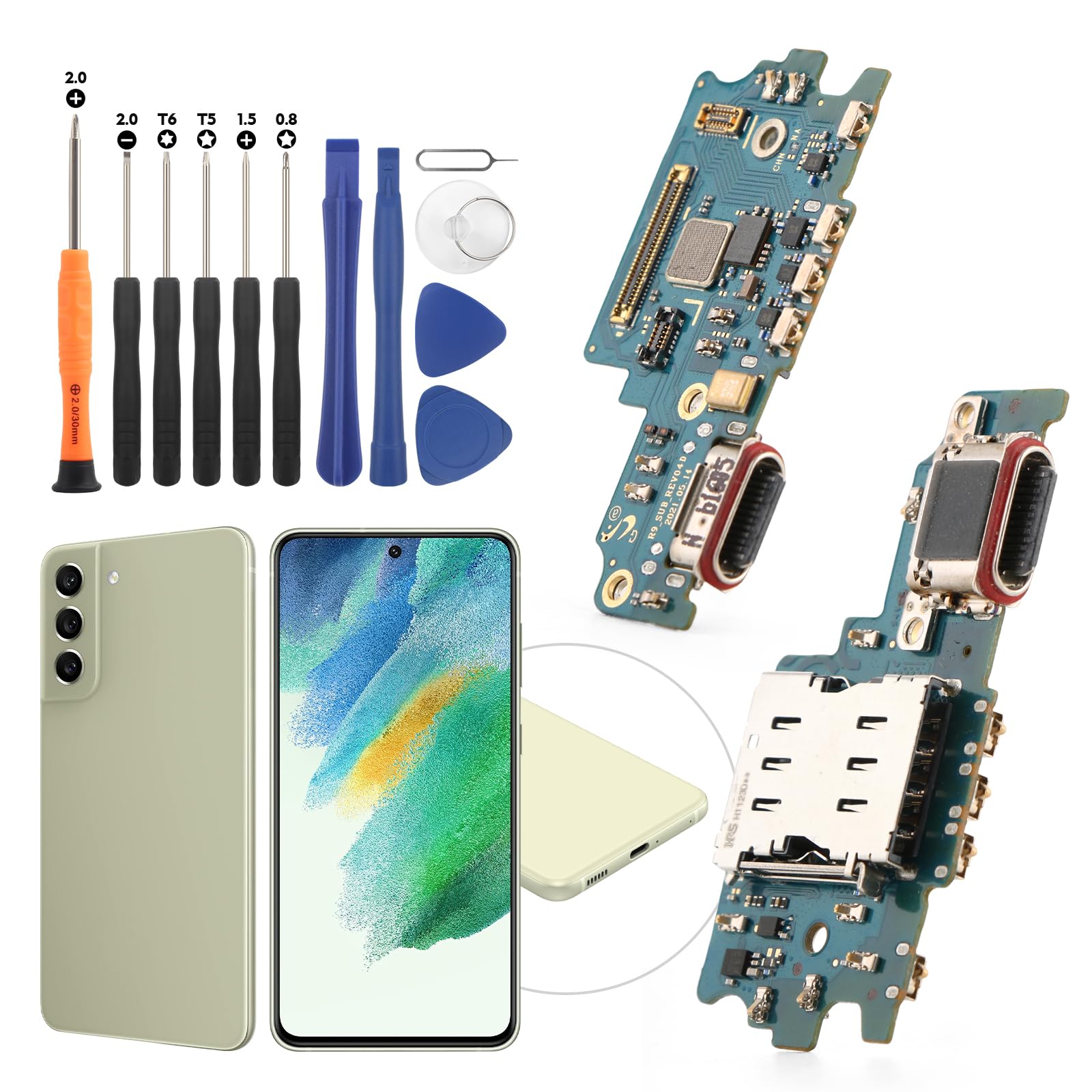 Dock Connector for Samsung Galaxy S21 FE Charging Port Flex Cable Replacement for Samsung Galaxy S21 FE 5G SM-G990U SM-G990U1 USB Charger Dock Board Connector with Repair Tools 1