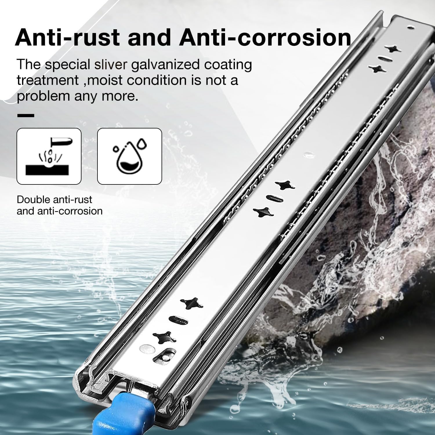 Heavy Duty Drawer Slides with Lock 36 Inch,3-Fold Full Extension Locking Drawer Slides 250 lbs Load Capacity Side Mount Ball Bearing Industrial Locking Rail 1 Pair(W:53mm, 36") 6