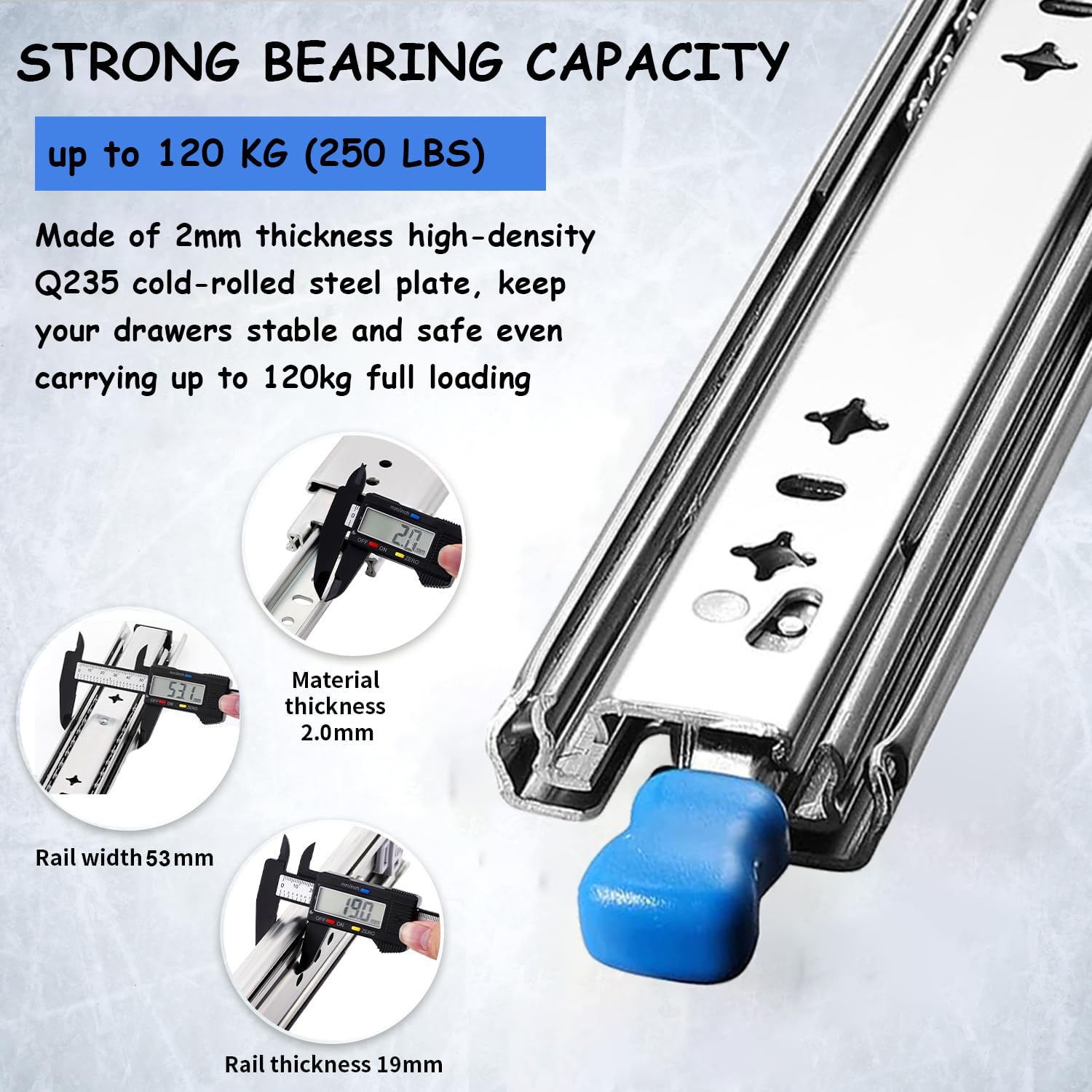Heavy Duty Drawer Slides with Lock 36 Inch,3-Fold Full Extension Locking Drawer Slides 250 lbs Load Capacity Side Mount Ball Bearing Industrial Locking Rail 1 Pair(W:53mm, 36") 3