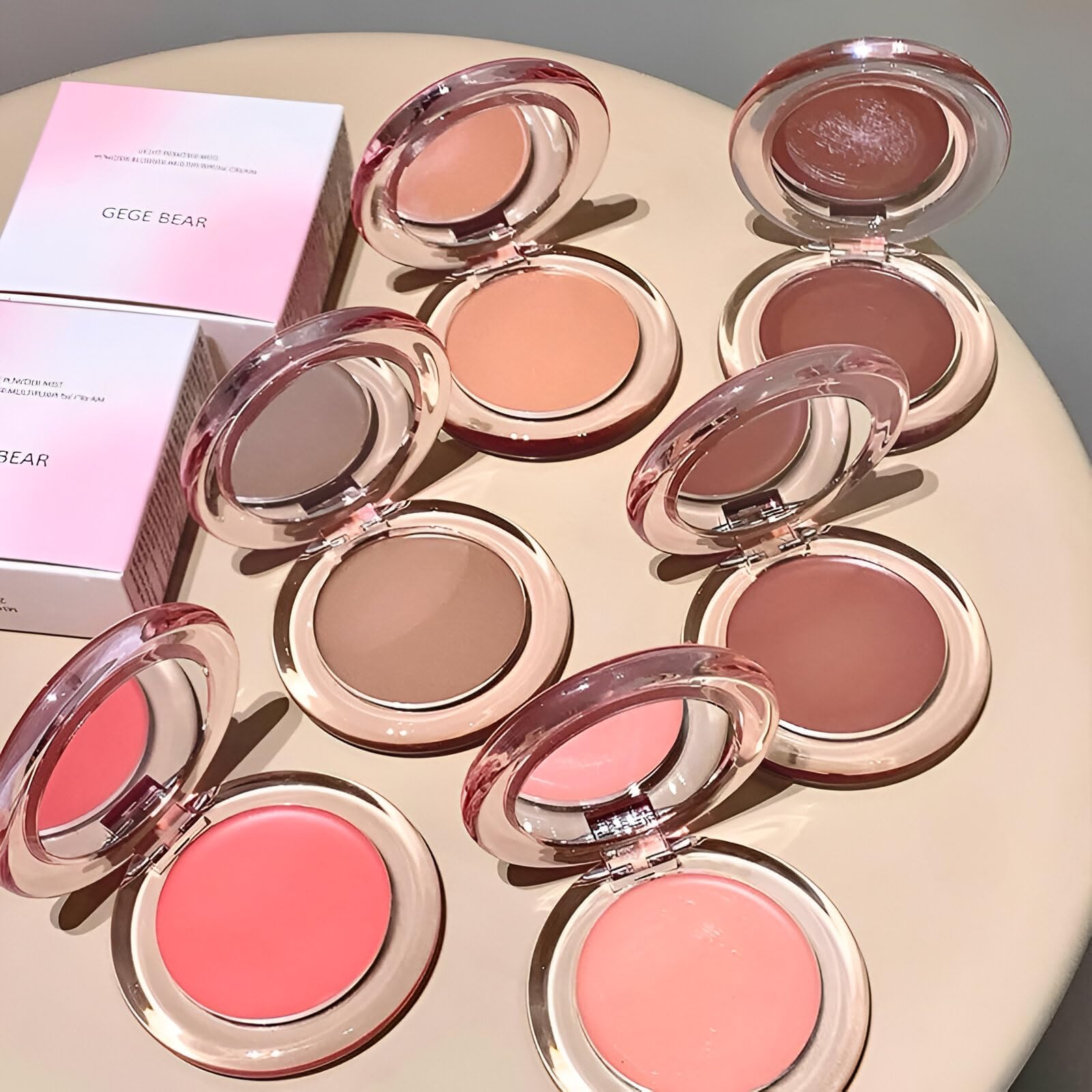 Gege Bear Blusher Multipurpose Cream | Contour Eyeshadow Highlight & Blush Functions | Buildable Coverage Formula | Silver Bow Aesthetic Packaging | Non-Cakey Cream Blush for Women & Teens | Long-Lasting Waterproof & Hydrating with Shea Butter (05# Almond Bitter Coffee, 4g) 1