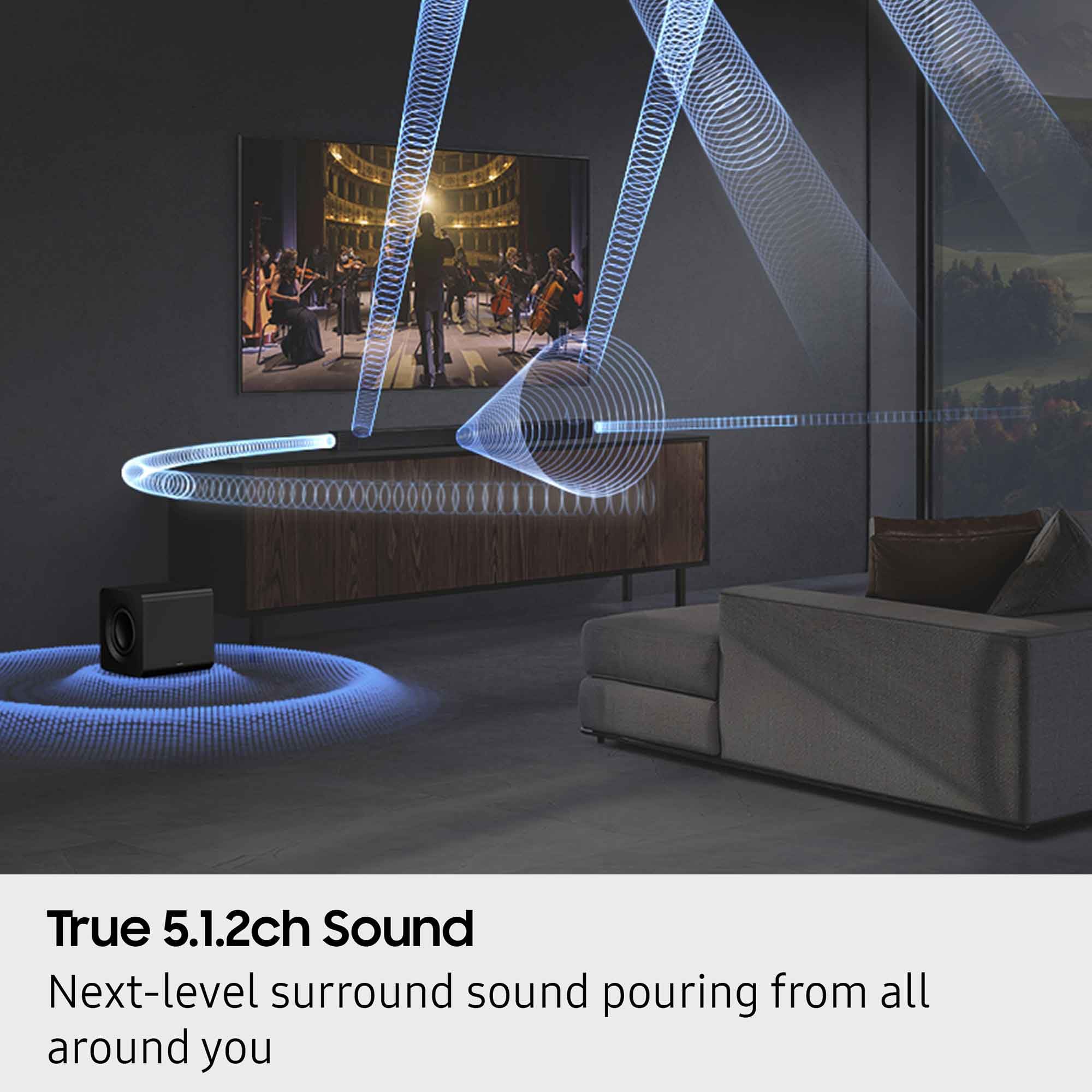 Samsung HW-Q800F Q Series Soundbar 5.1.2 Ch Subwoofer with a Walts TV SOUNDBAR-Mount for Compatible Soundbars Under 15lb and Amber Protection 3-Outlet-Surge Surge Protector (2025) 5