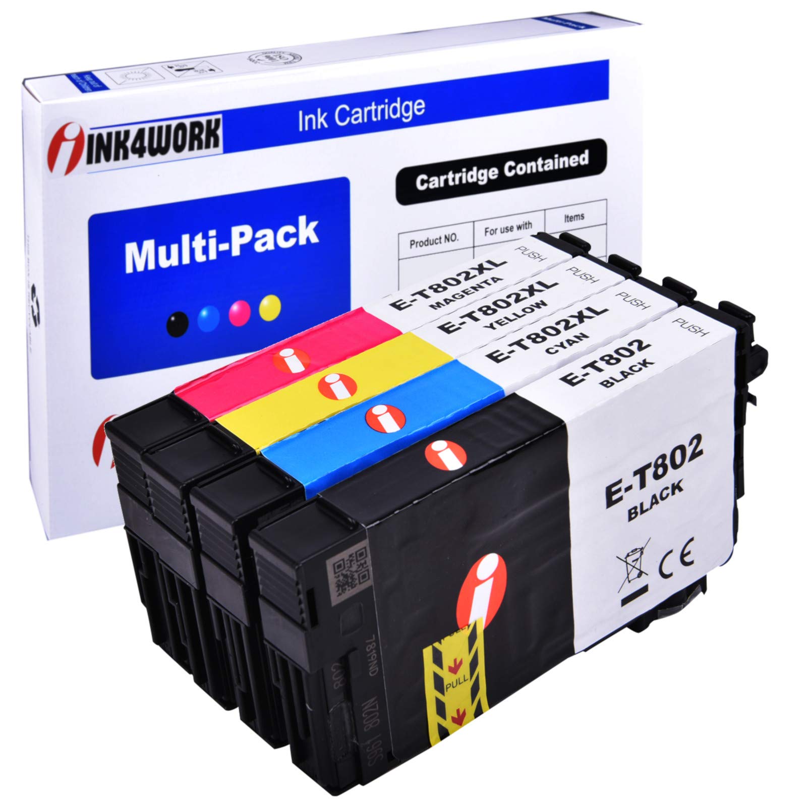 INK4WORK Remanufactured Ink Cartridge Replacement for Epson 802XL 802 T802XL T802 for Workforce Pro EC-4020 EC-4030 WF-4720 WF-4730 WF-4734 WF-4740 Printer (4-Pack) 1