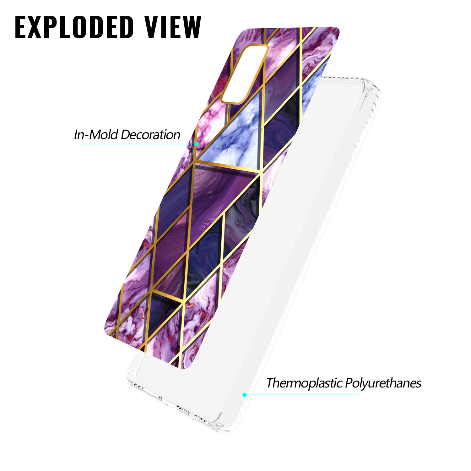 KWEICASE Cell Phone Case for Samsung Galaxy A71 5G (Not for UW & Not for 4G), Heavy Duty Hybrid Case with Geometric Diamond Purple Marble Design, Shockproof Bumper Protective Case Cover 3