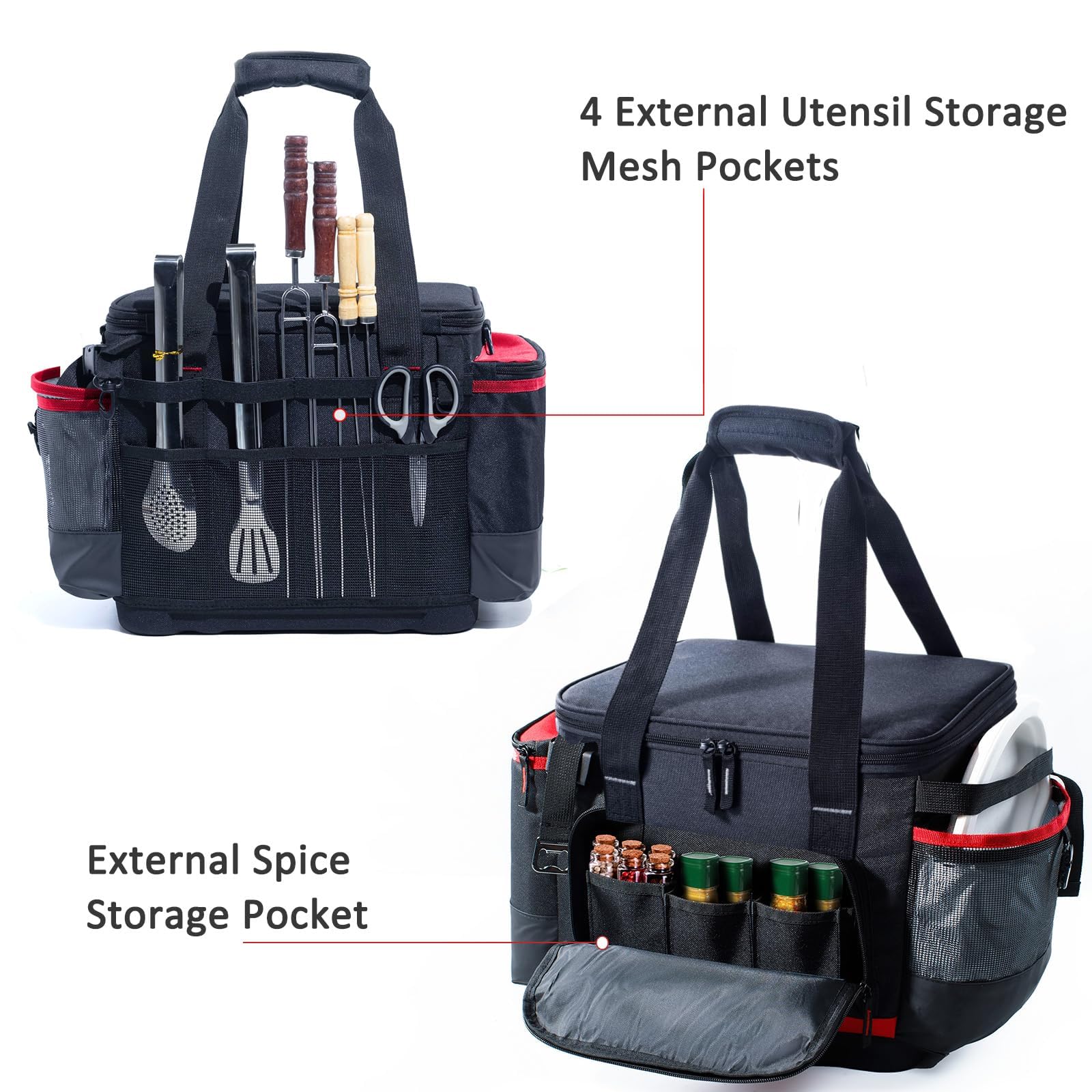 FRECOLSH Large Grill Caddy with Lid with Adjustable Dividers, BBQ Outdoor Organizer Bag, Picnic Camping Utensil Caddy, Tailgating Essentials, Grill Gifts for Father's Day 5