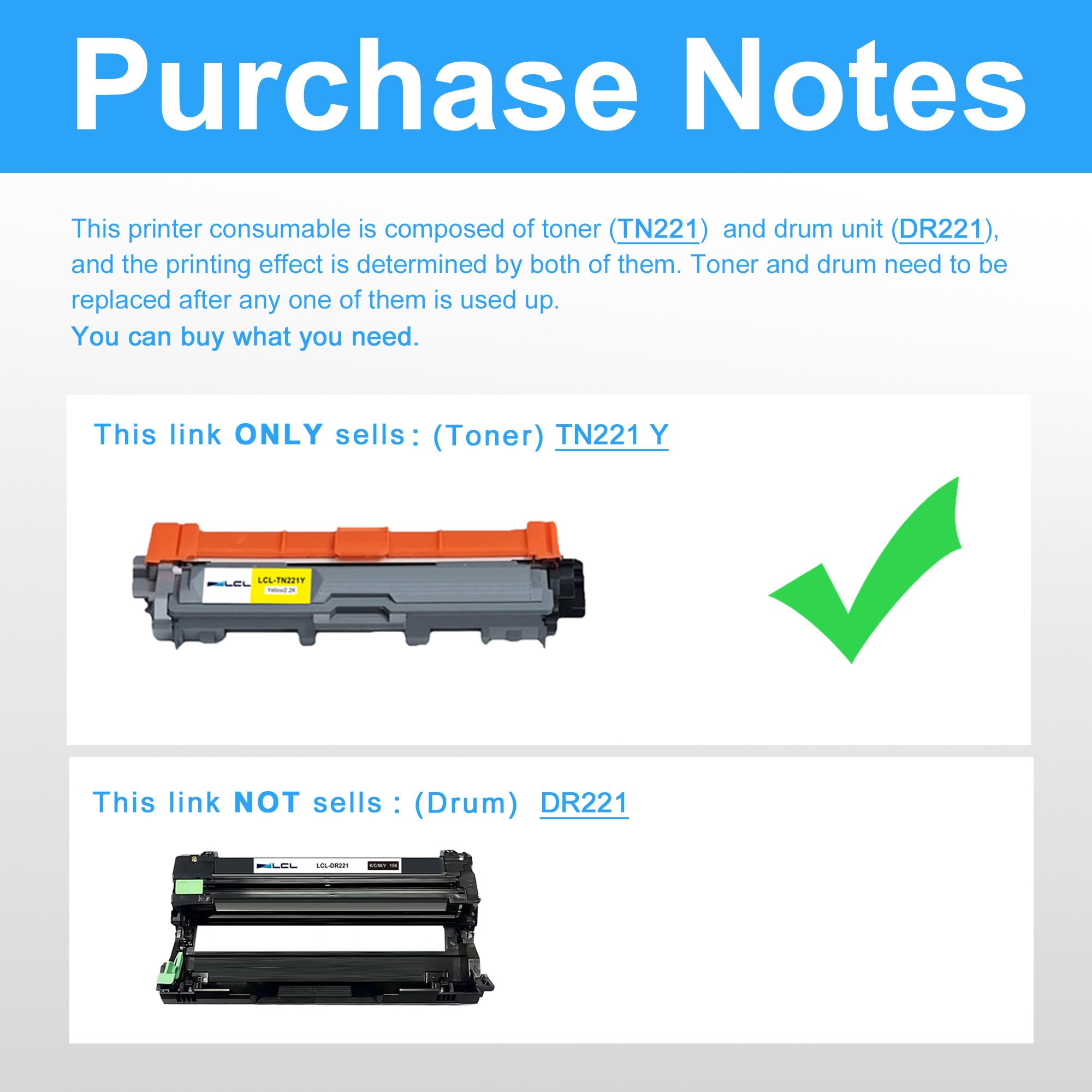 LCL Compatible Toner Cartridge Replacement for Brother TN-225 TN221 TN225 TN221 TN225Y TN221Y 2200 Pages HL-3140CW HL-3142CW HL-3150CDN HL-3150CDW HL-3152CDW HL-3170CW HL-3170CDW (Yellow,1-Pack) 4
