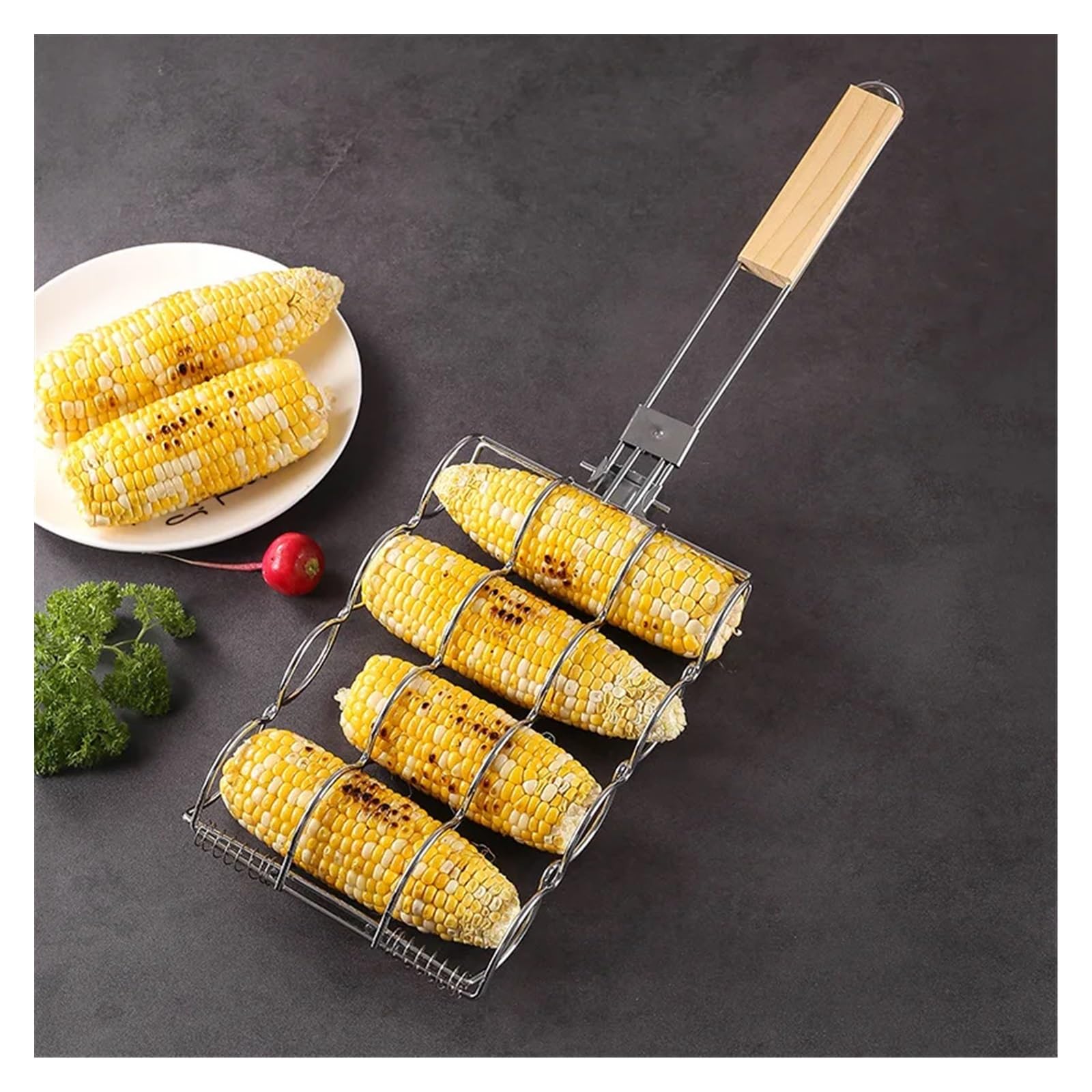 BBQ Foldable Outdoor BBQ Corn Grill with Multifunctional Corn Mesh Clip and Portable Corn Grill Clip Accessories(2PCS) 4