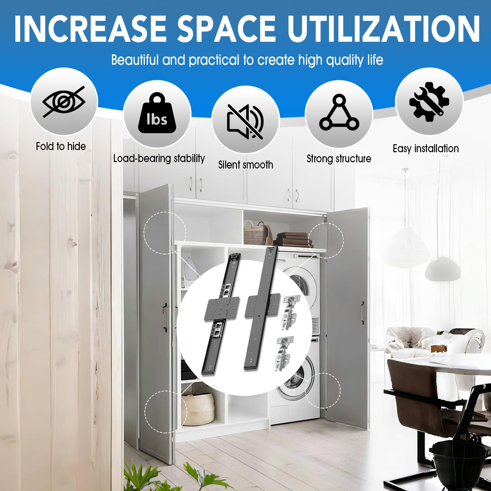 Pocket Door Slide kit, Pivot Door Slide Hardware Insert with Magnetic Push-Pull Latch for Cabinet Doors and Insert Doors, Durable and Silent Design for Kitchen Bathroom Furniture (14in, Pieces, 2) 4