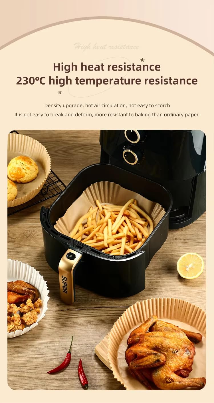 IFYNIXO Air Fryer Liners Disposable, 200Pcs Non-stick, 8” Oil-proof Parchment Paper Air Fryer Liners, Wood Pulp, Food Grade for Air Fryer, Frying Pan, Oven, Microwave and Steamer - (Round) 4
