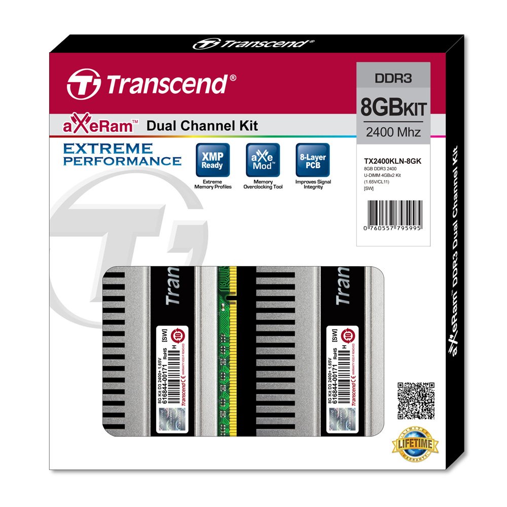 Transcend 8GB KIT aXeRam DDR3 2400+ U-DIMM (TX2400KLN-8GK) 3