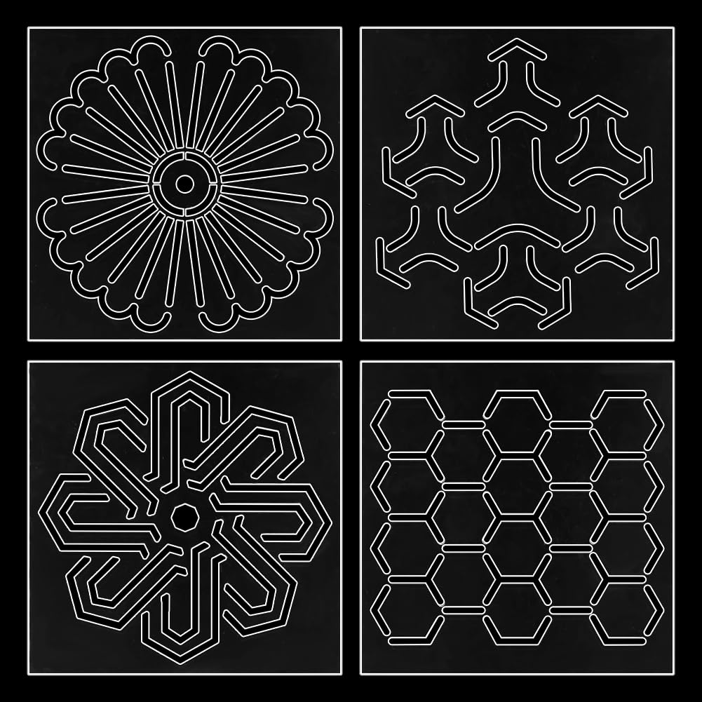 WEBEEDY 4 Styles Acrylic Sashiko Stencil Reusable Tree,Hexagon,Windmill,Clover Sashiko Pattern Template for Adults Beginners Drawing Line Template for Hand Quilting Embroidery,12x12x0.2cm/4.7x4.7x0.1 1