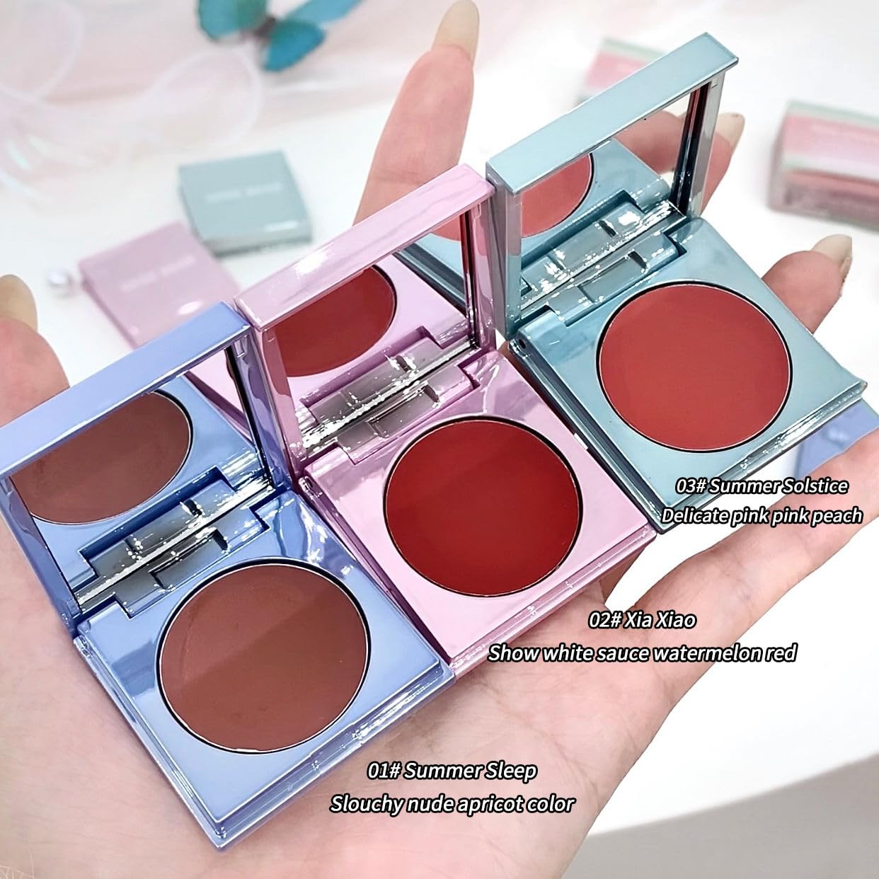Gege Bear Tipsy Cream Blush | Kawaii Aesthetic Pastel Colors Pink Light Brown Red Rose | Soft & Smoothly Blend | Lightweight Feel Long Lasting Waterproof | 2 in 1 Lip and Cheek Balm | Silk Heart Blush Compact | Glow for Cheeks | Best For Women (02# Xia Xiao, 2.5g) 6