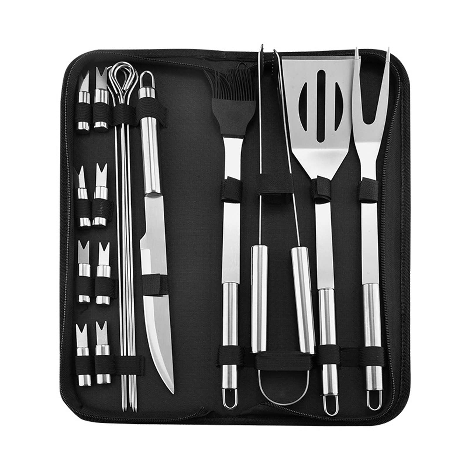 SEFAX Portable Camp Cooking Utensil Set, Stainless Steel Grilling Kit, Grill Accessories, BBQ Tools Set, Suitable for Travel, Picnics, RVs, Camping, BBQs (Size : 18pcs) 1
