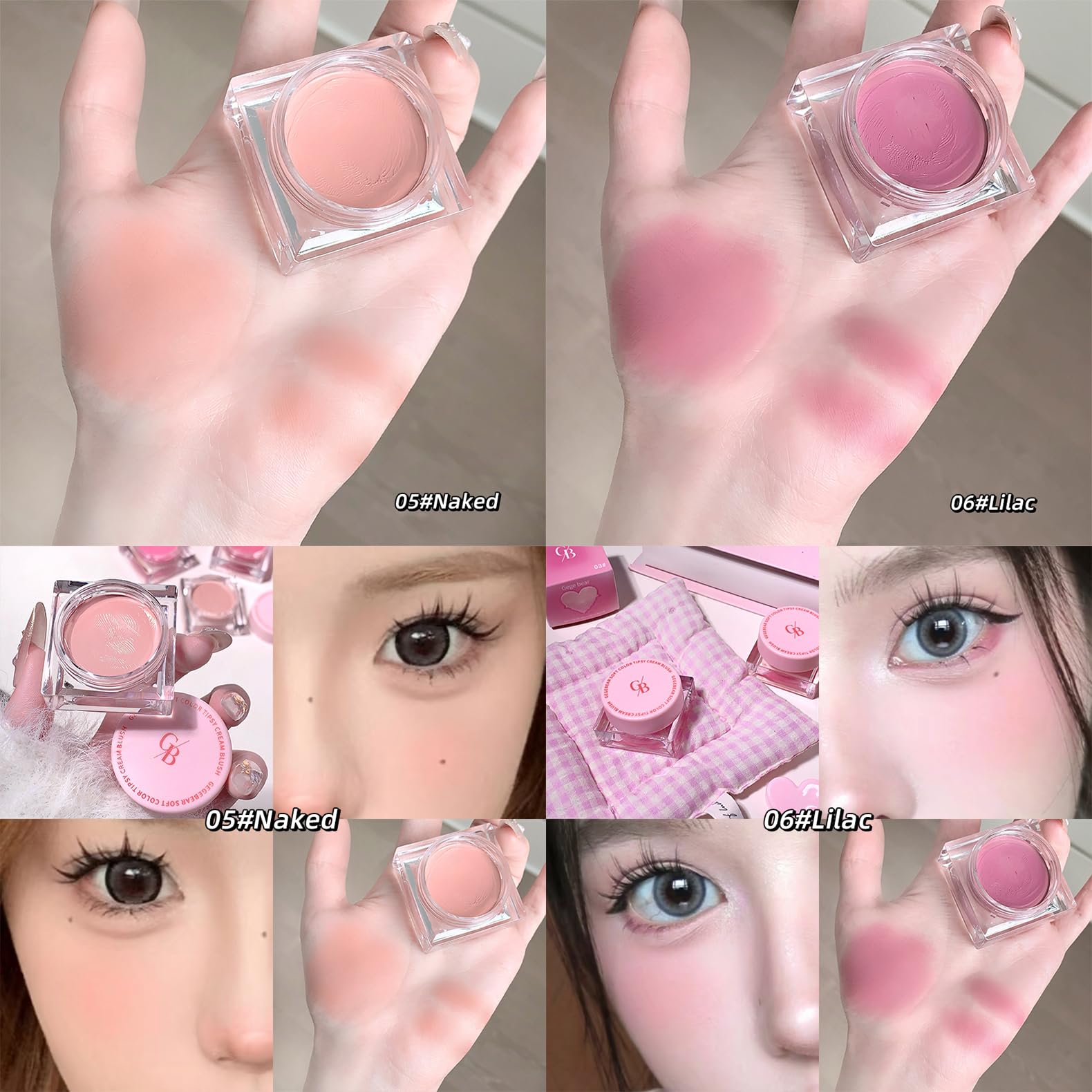 Gege Bear Soft Cream Blush | Natural Color Tipsy Creamy Blush For Cheeks | Silky Finish & Glowing Feel | Long-Lasting Glow | Lightweight Jelly Texture | Smooth Aesthetic Blendable, Buildable Formula | Pastel Pink Shades for Cheeks | Perfect Blusher for Women (06#Lilac, 8g) 6