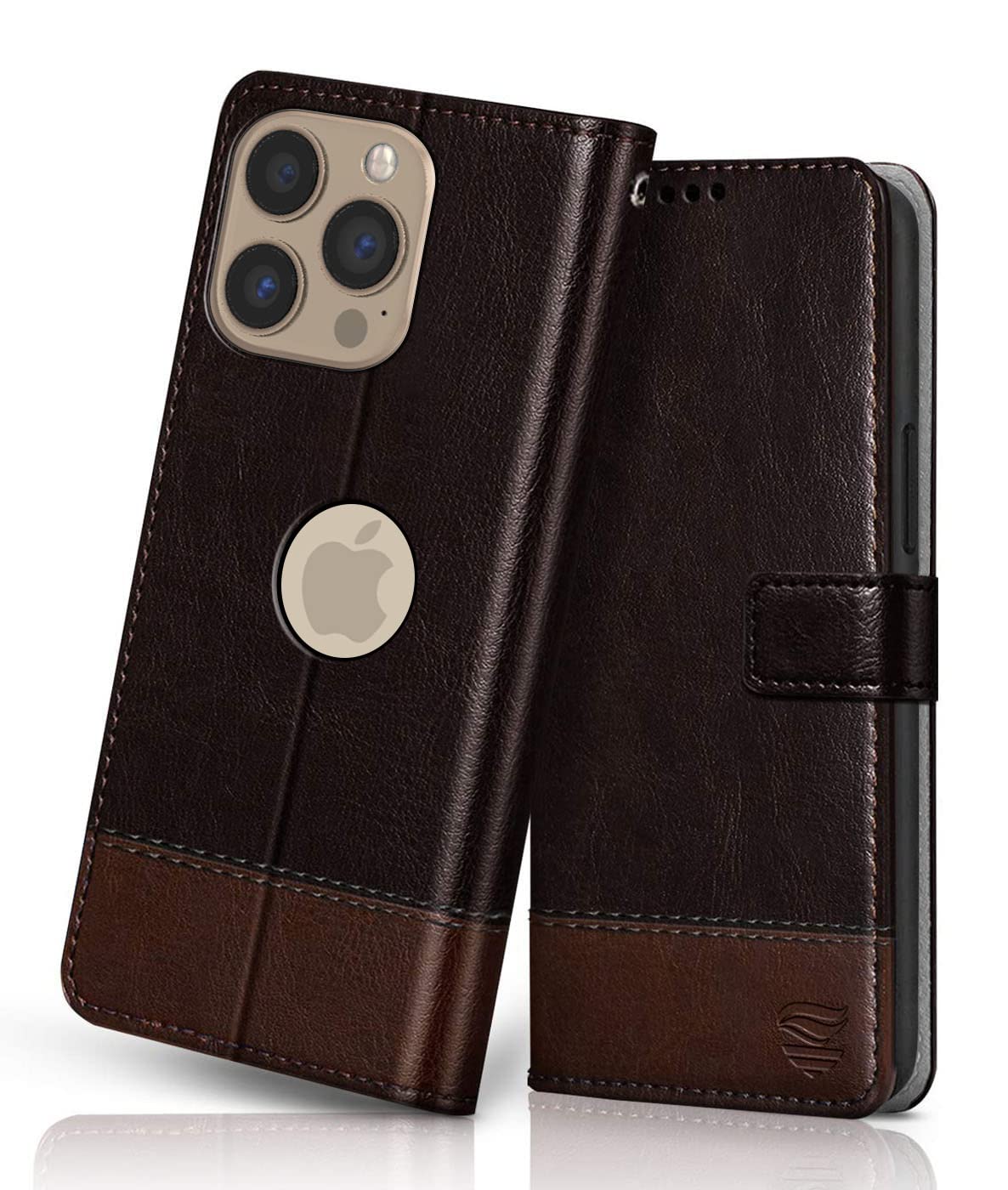 FLIPPED Vegan Leather Flip Case Back Cover for Apple iPhone 13 Pro Max (Flexible, Shock Proof | Hand Stitched Leather Finish | Card Pockets Wallet & Stand | Coffee with Brown) 1