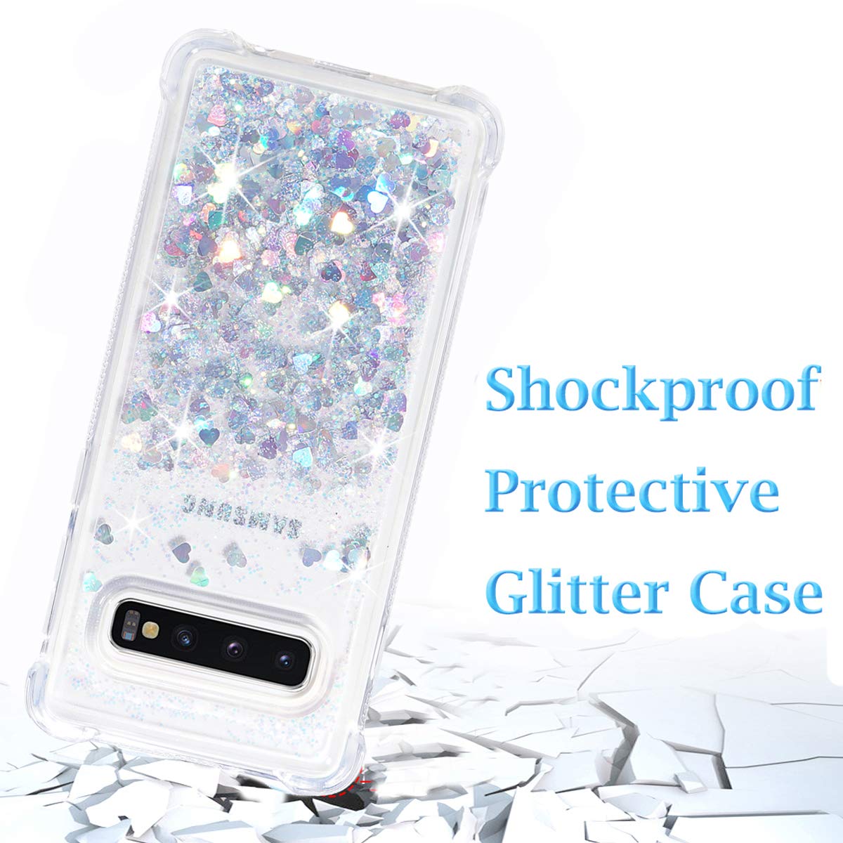 FLOCUTE Galaxy S10 Case, Galaxy S10 Glitter Case Clear Bling Sparkle Floating Liquid Soft TPU Cushion Luxury Fashion Girly Women Cute Case for Samsung Galaxy S10 (Silver) 5