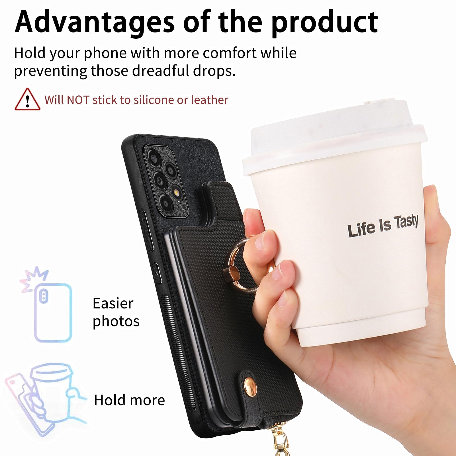 Asuwish Phone Case for Samsung Galaxy A53 5G Wallet Cell Cover with Tempered Glass Screen Protector Ring Stand Card Holder A 53 G5 53A SM A536U 6.5" 2022 Women Men Girls Black 4