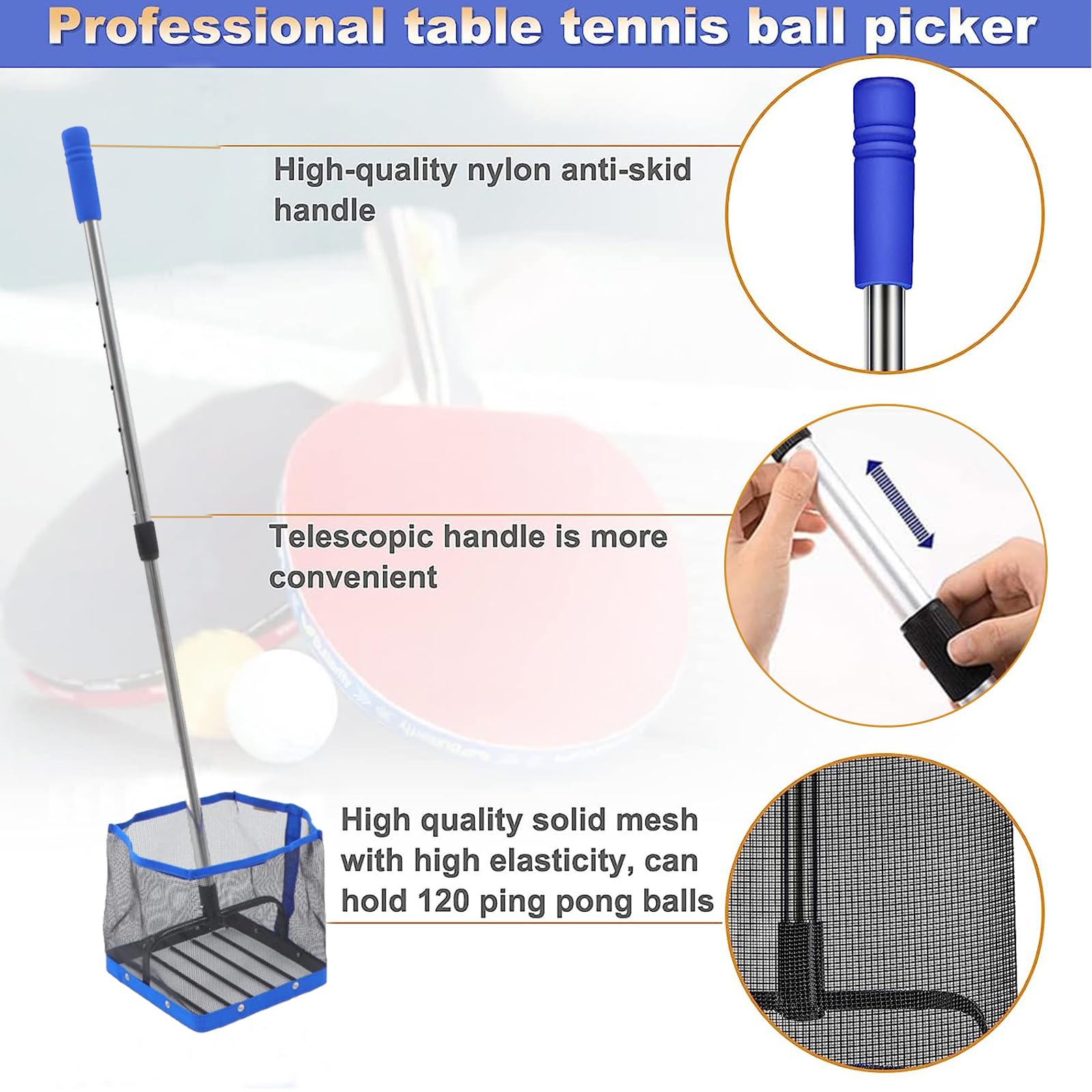 Glemall Adjustable Table Tennis Ball Picker, 2 PCS, 180 Adjustable Square Picker 6