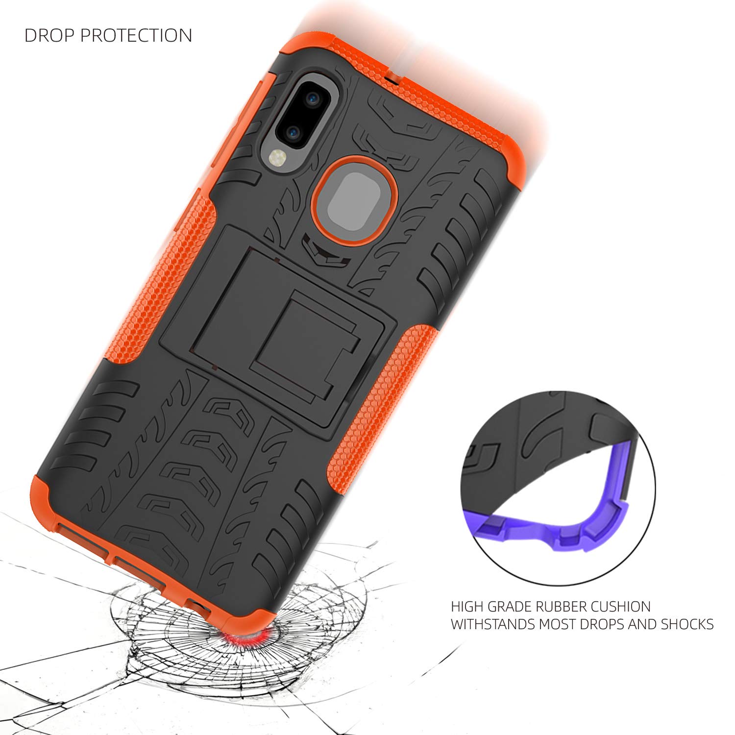 AZHEPU Galaxy A10e Case, Build-in Kickstand Holder Dual Layer Shock Absorbing Rugged Armor Protection Phone Cover Case for Samsung Galaxy A10e (2019) Orange 6