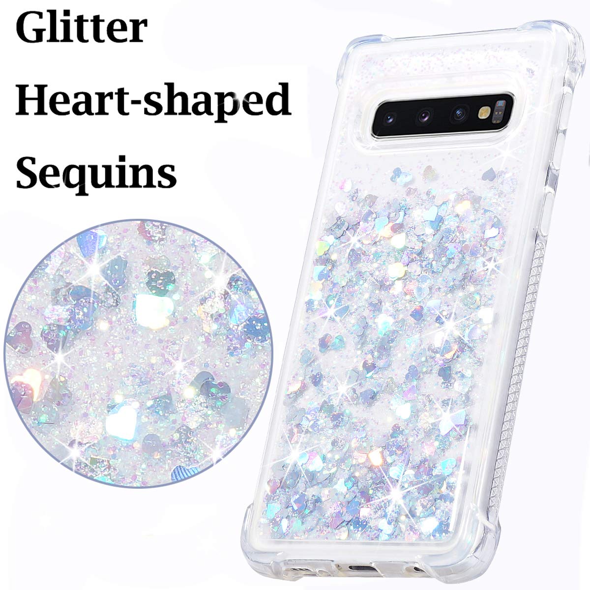 FLOCUTE Galaxy S10 Case, Galaxy S10 Glitter Case Clear Bling Sparkle Floating Liquid Soft TPU Cushion Luxury Fashion Girly Women Cute Case for Samsung Galaxy S10 (Silver) 2