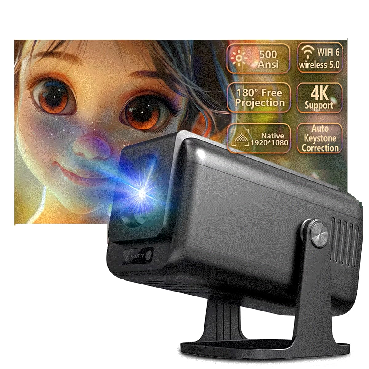 Projector Android13 4K Native 1080P 500ansi Amlogic 950S Chip Wifi6 Dual Wifi BT 1920x1080P Home Cinema Portable Projector 1