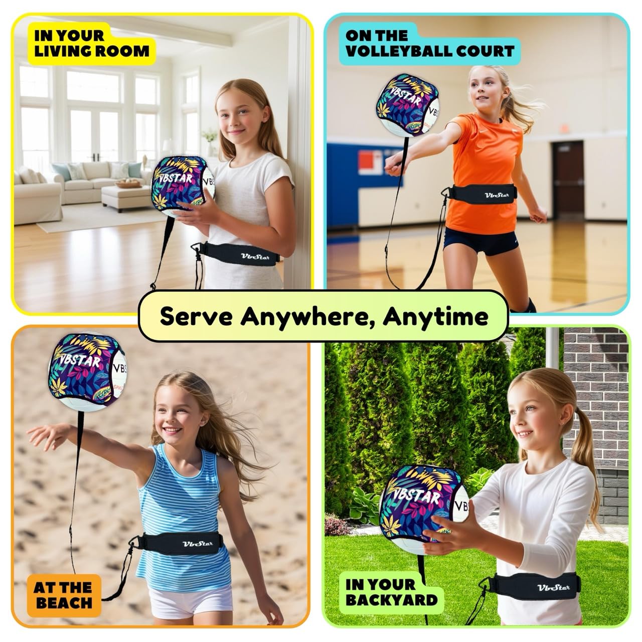 VbStar Volleyball Training Equipment Aid - Practice Your Serving, Setting & Spiking with Ease, Great Solo Serve & Spike Trainer for Beginners & Pro, Perfect Volleyball Gift (Flower Leaf Print) 5