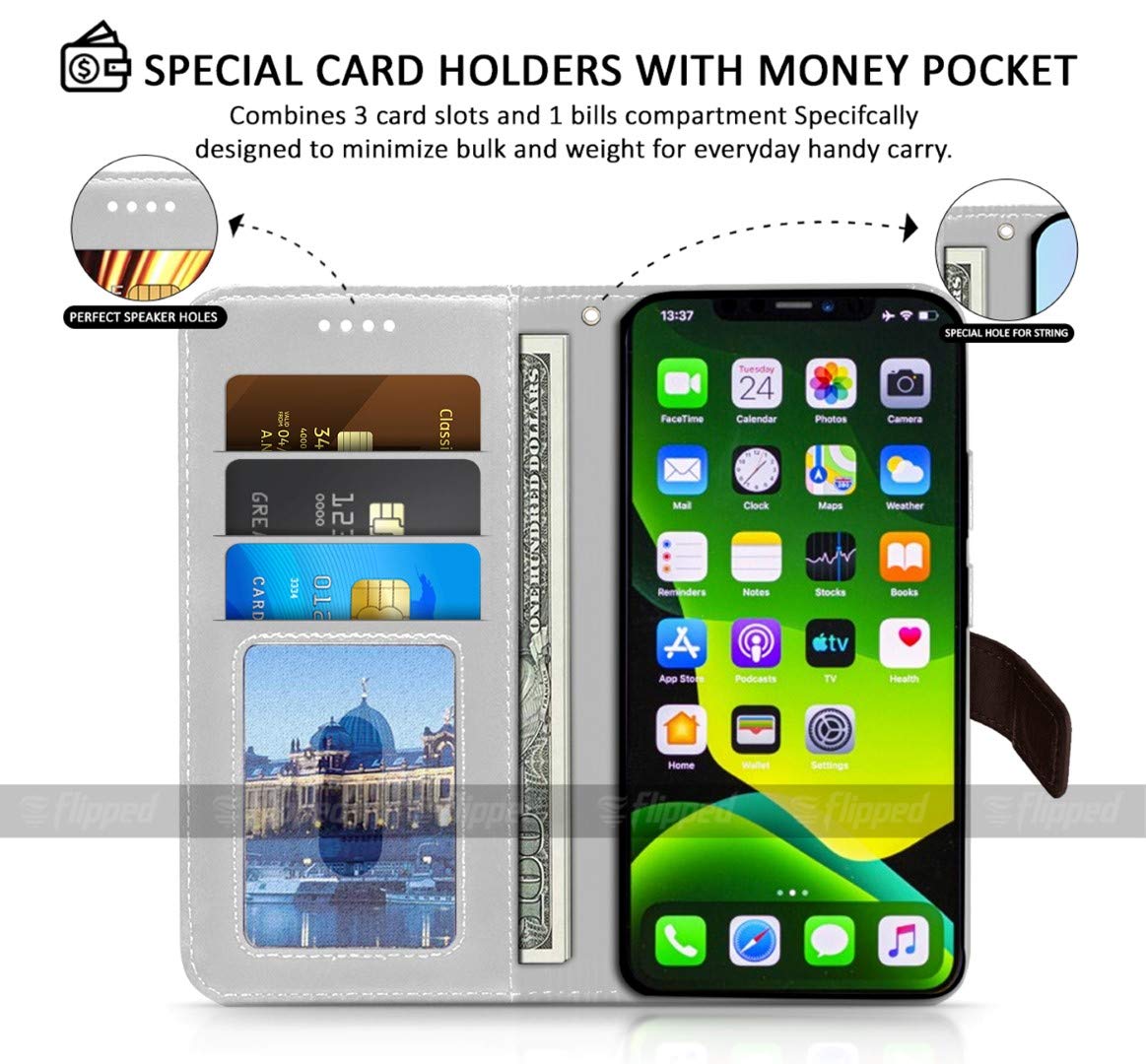 FLIPPED Vegan Leather Flip Case Back Cover for Apple iPhone 13 Pro Max (Flexible, Shock Proof | Hand Stitched Leather Finish | Card Pockets Wallet & Stand | Coffee with Brown) 6