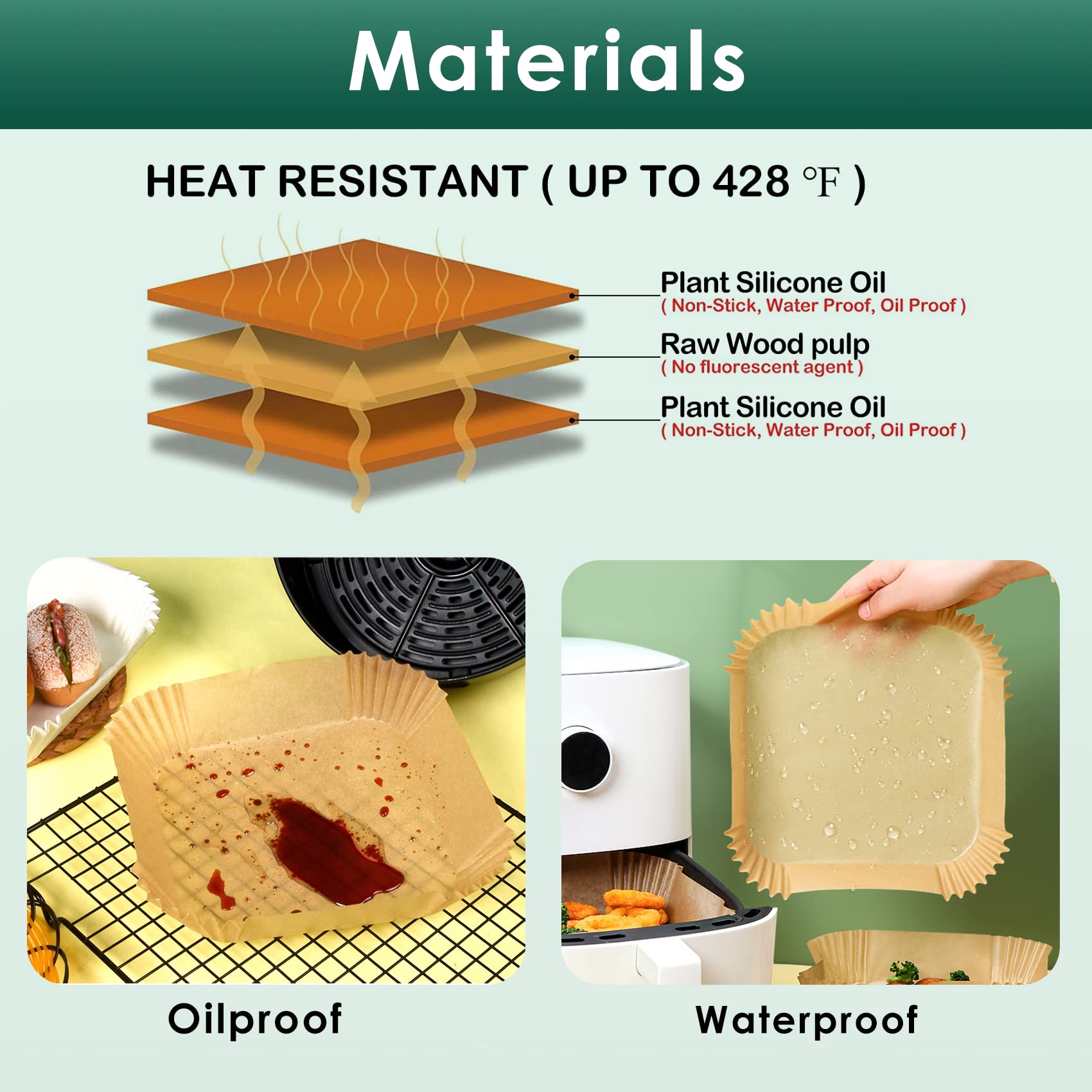 125pcs 8" Square Air Fryer Liners Disposable and Air Fryer Cheat Sheet Magnets Cooking Guide Booklet 4