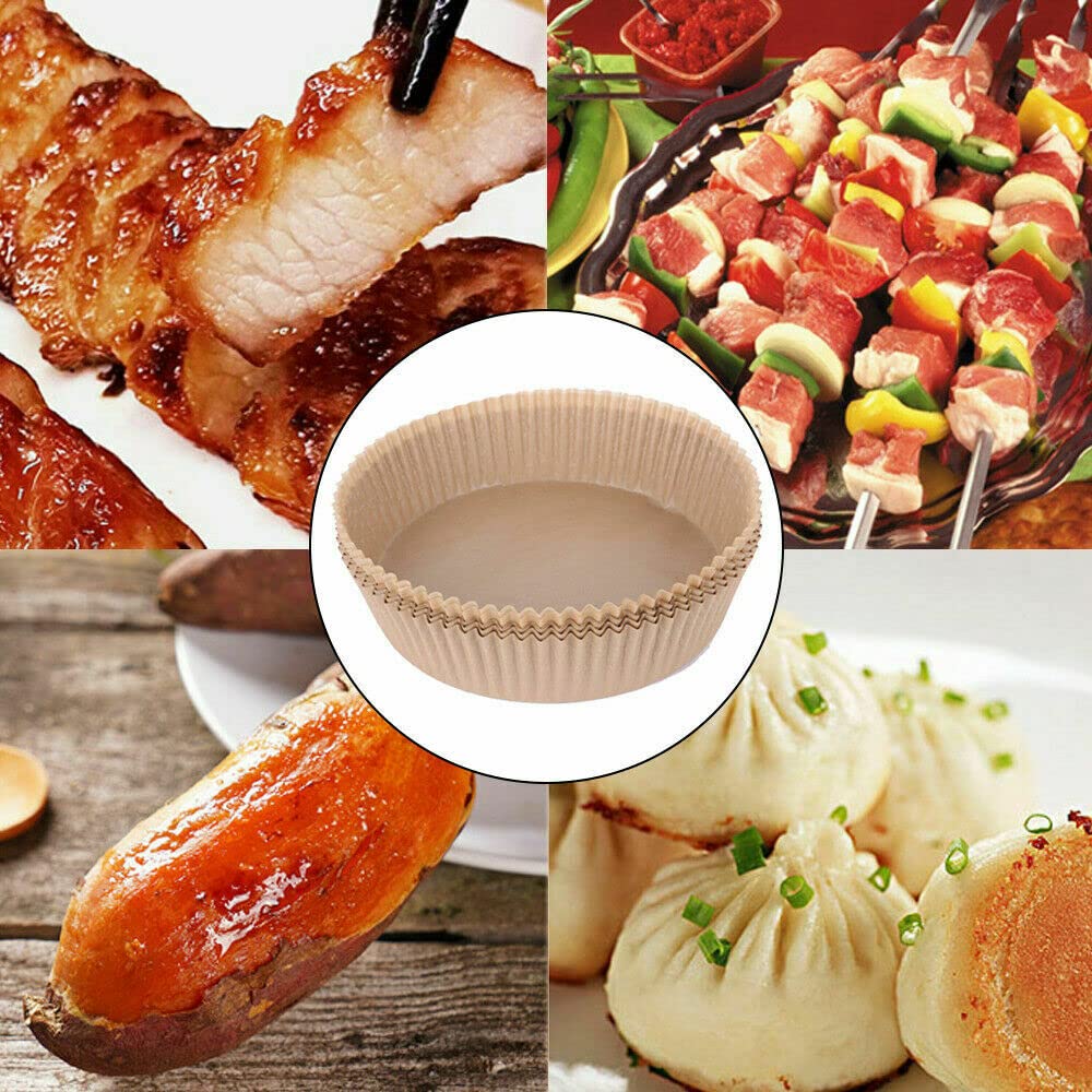 Air Fryer Disposable Paper Liner, 50 Pcs Non-stick Fryer Paper Pads, Oil Resistant Waterproof Microwave Baking Paper Air Fryer Liners 6.3-inch 5
