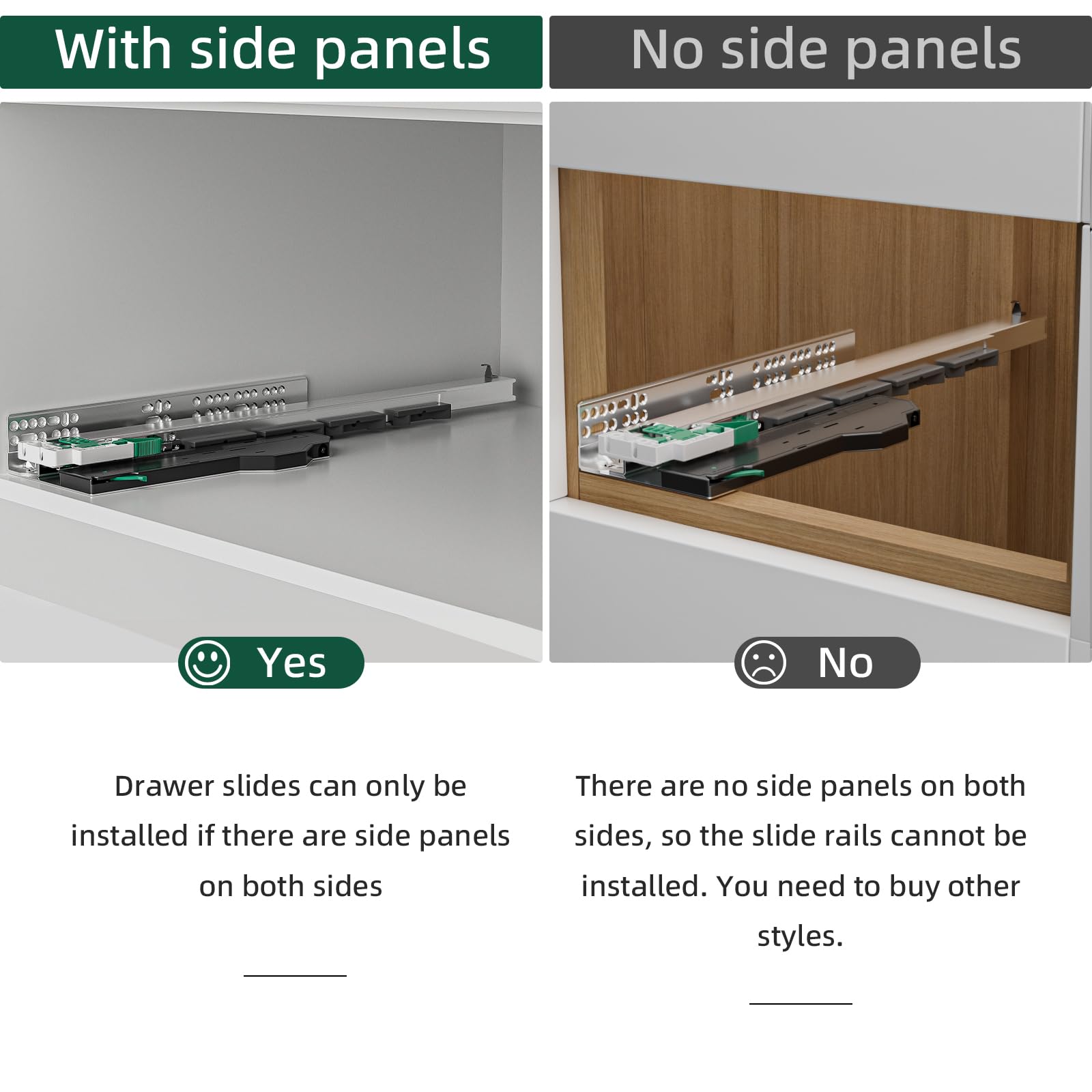 PHWALK Push to Open and Soft Close Drawer Slide 22 inch Push to Open Soft Close Dual Function Linkage Drawer Slide Full Extension Concealed Rails Track 100 lb Load Capacity 1 Pair 2