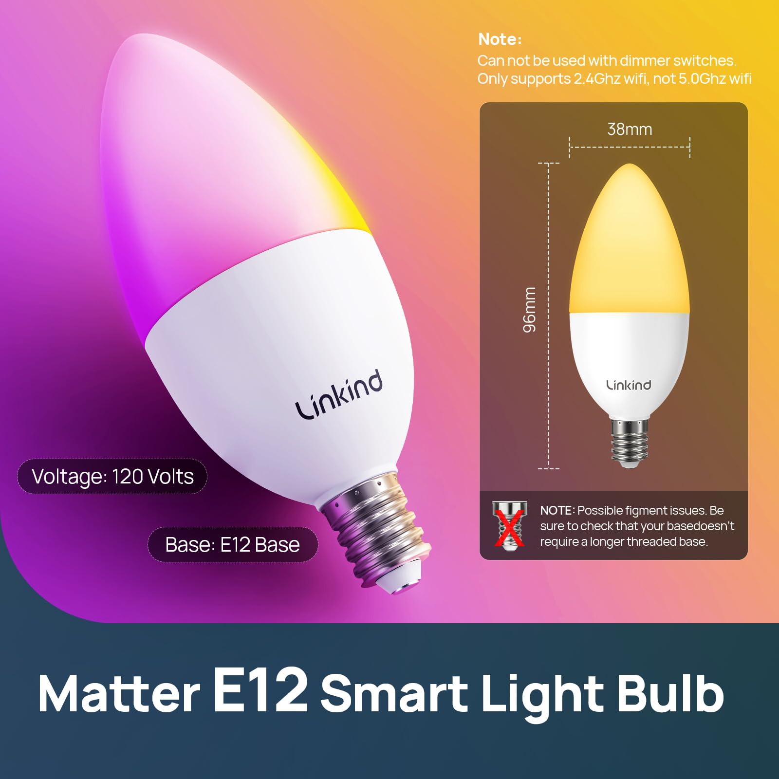 Linkind A19 Smart Light Bulbs1600LM+Matter E12 B11 Smart Bulbs 6