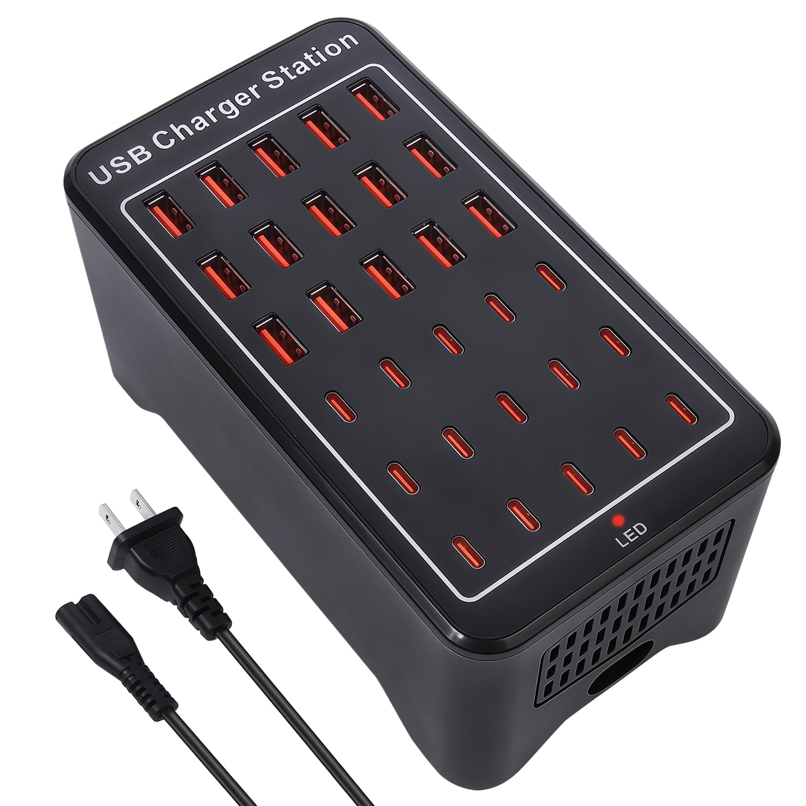 150W(30A) USB Charging Station, 30-Port USB C Charger Block, Multiple Desktop/Wall Fast Charger with Intelligent Protection Compatible with iPhone, iPad, Tablets, Smartphones 1