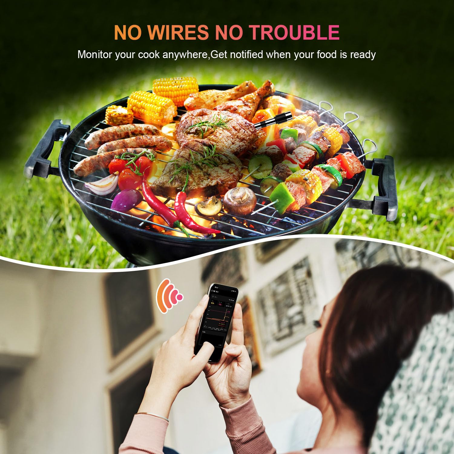 Wireless Smart Meat Thermometer with Dual-Sensor Probe, 500FT Remote Monitoring, Dedicated App, Real-Time Ambient and Food Temperature Tracking for Precise Cooking Control 5