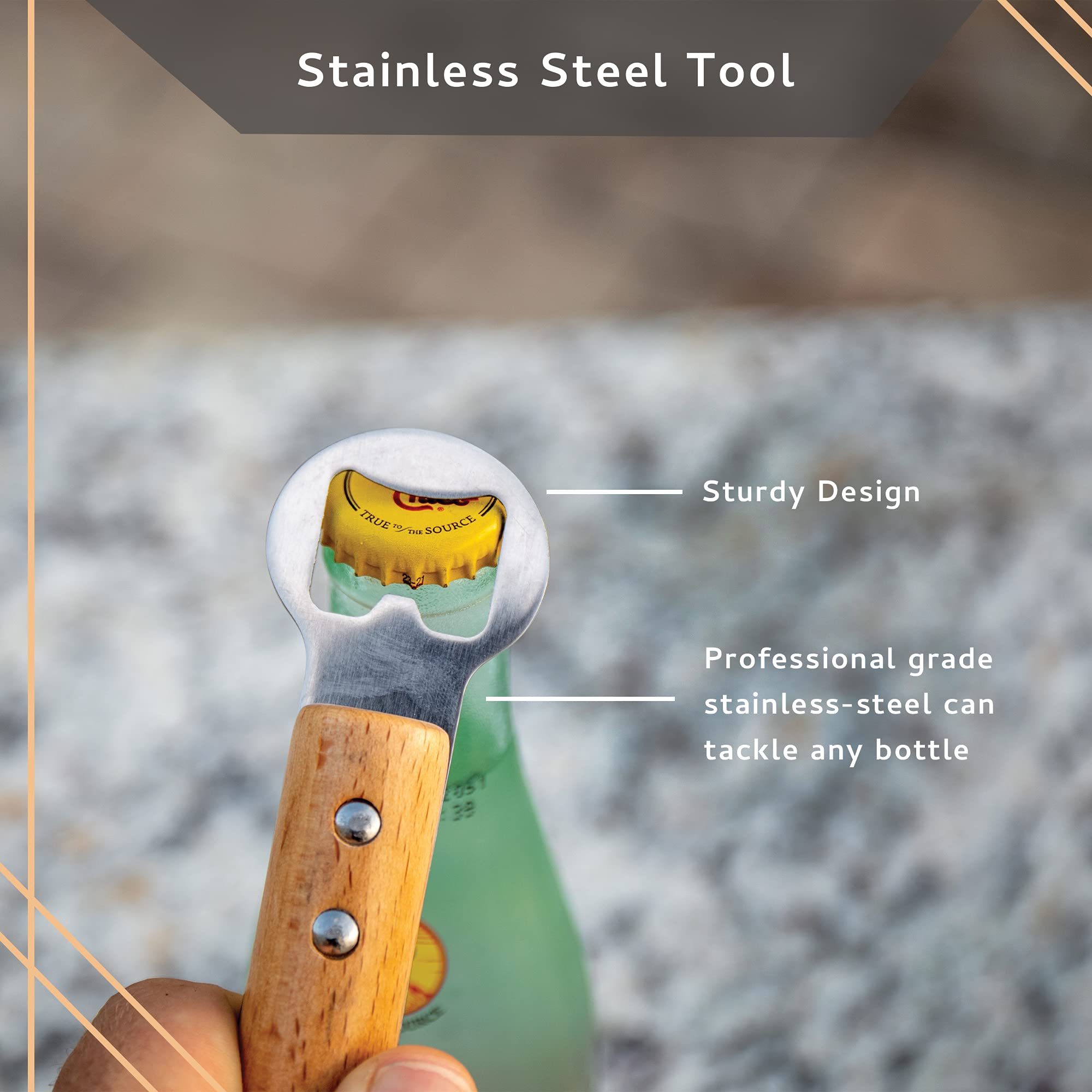 Baseball BBQ | 'Pick Off' Bottle Opener Tool | BBQ Grilling Accessories, Tools & Utensils for Baseball Fans | Patented Wooden Bat Handle & Quality Stainless Steel | Perfect for Dads | Add to Set 3