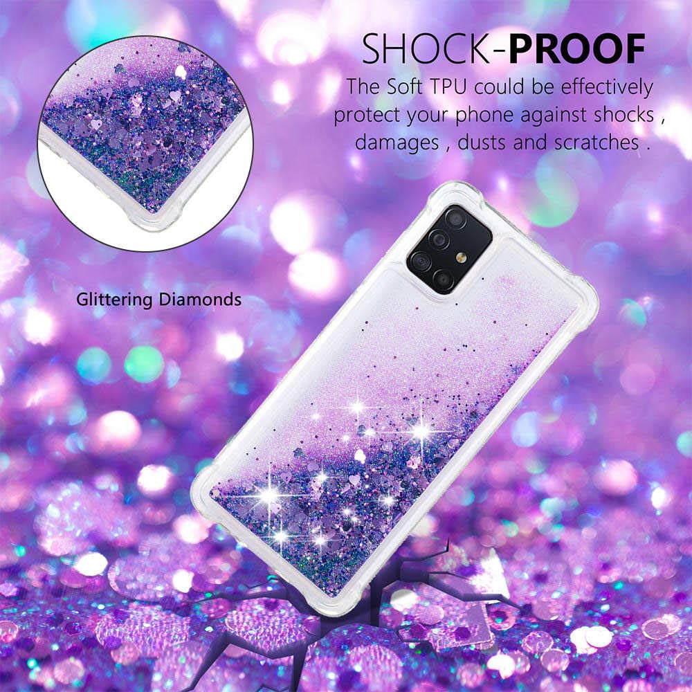 Galaxy A71 Case,Galaxy A71 Case Glitter Women Girls,Cute Fashion Liquid Flowing Bling Shiny Sparkle Soft Clear TPU Bumper Shockproof Cover for Samsung Galaxy A71 Case (4G) (2020) (Purple) 3