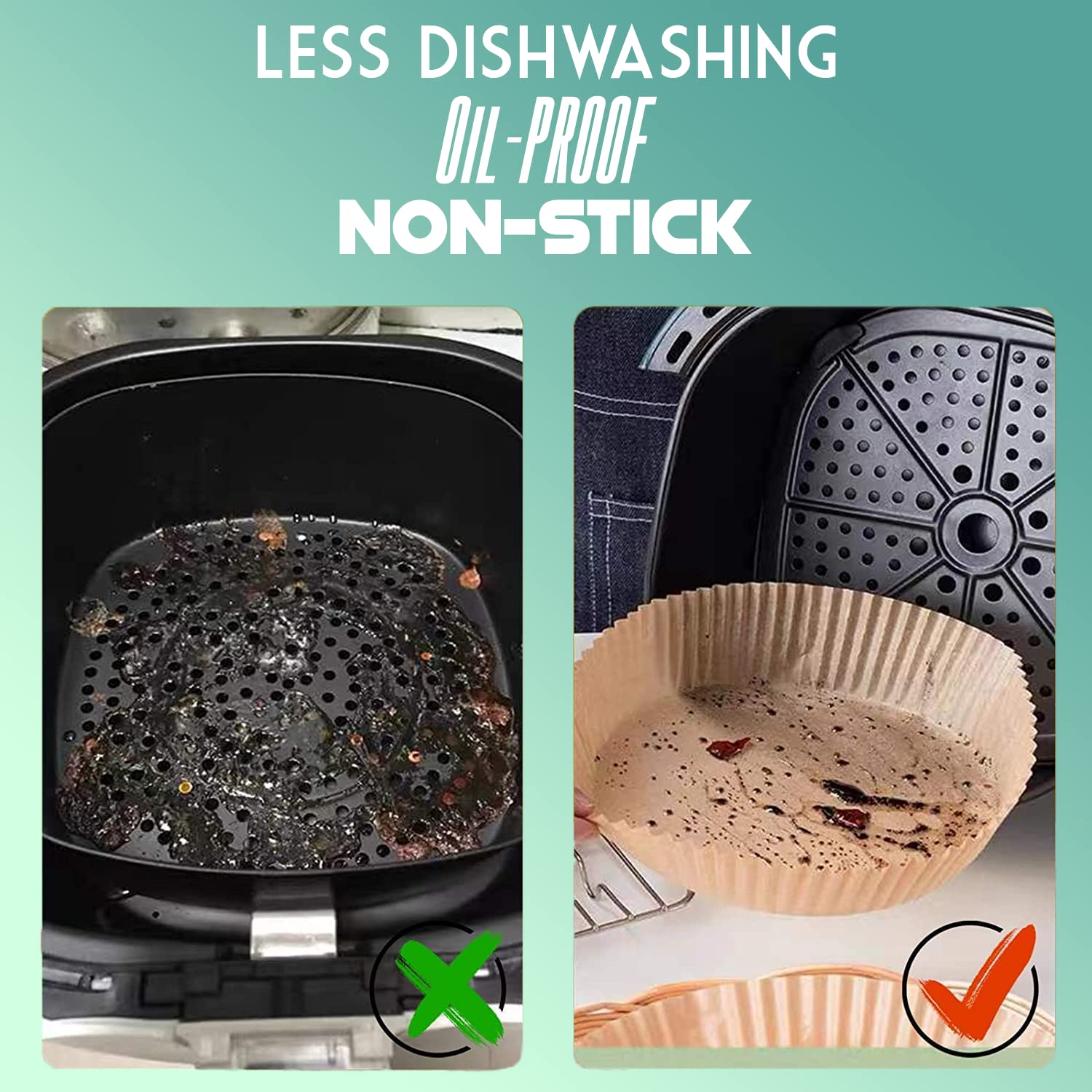 Frizzaz - Air Fryer Disposable Paper Liner 8in Round - Unbleached Parchment - No Mess Less Stress - Grease and Water Proof Non Stick Basket Liners (100pcs) 2